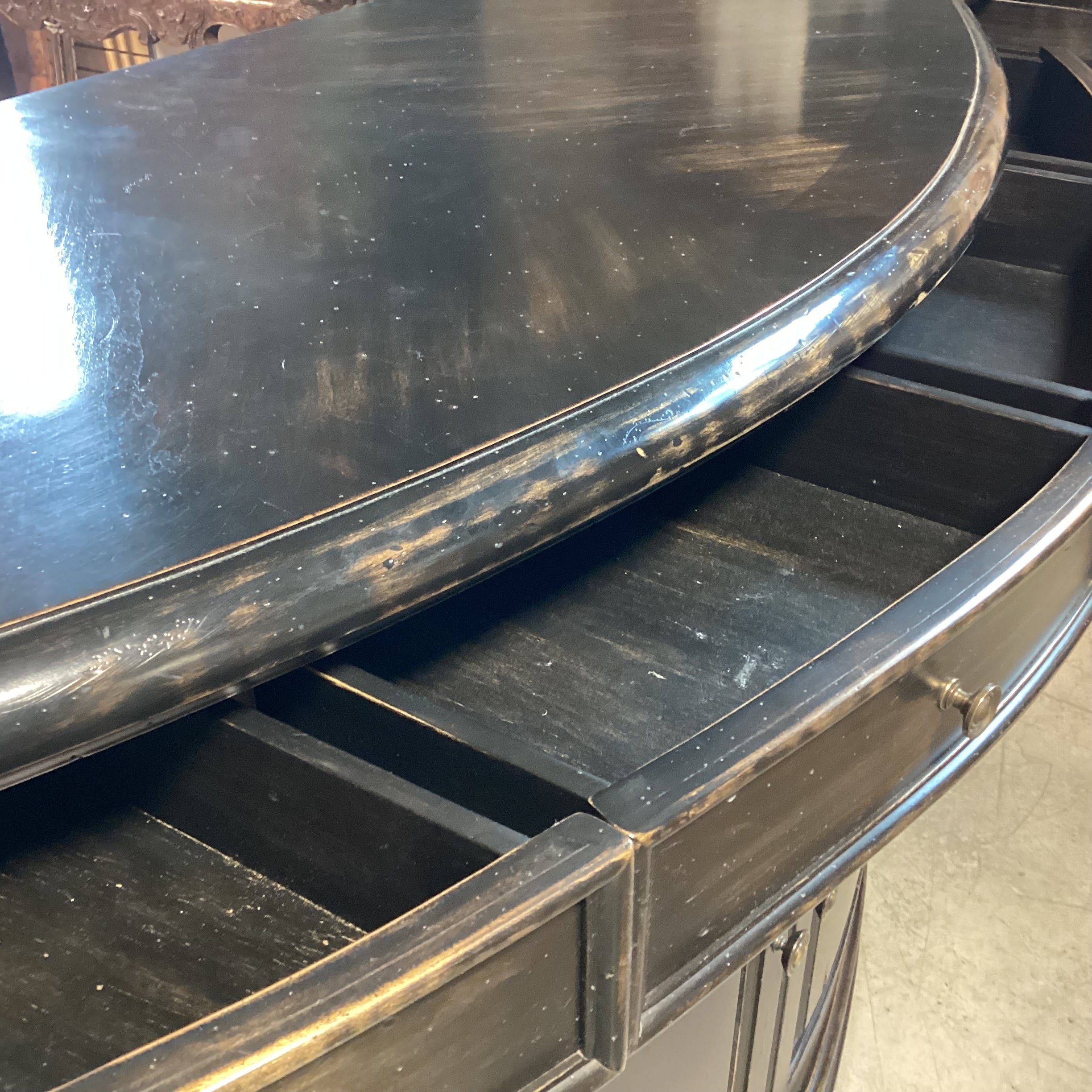 Antiqued Black Distressed Carved Wood 4 Door 6 Drawer Sideboard 96.5"x 27.5"x 42.5"
