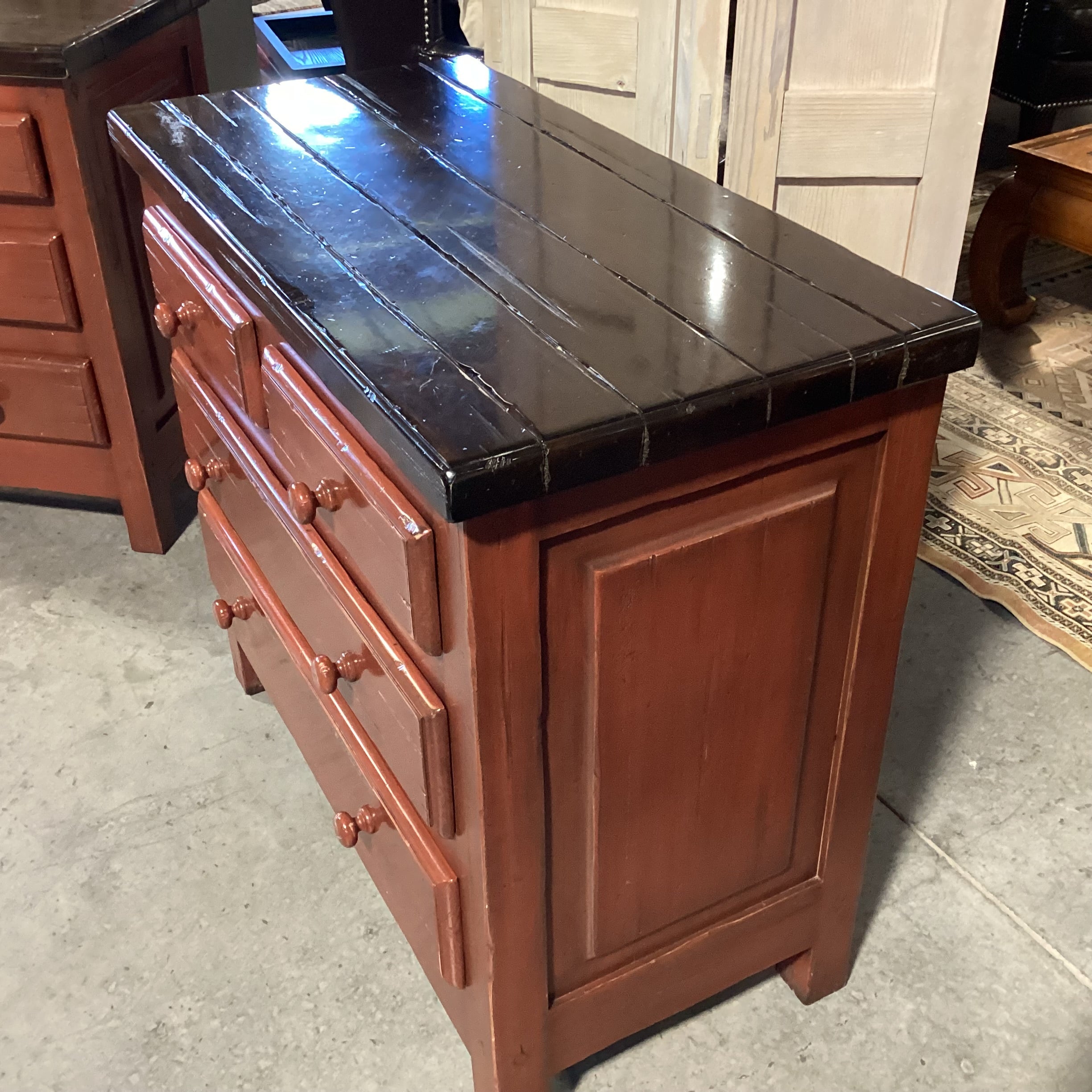 Red & Brown Distressed Finish Solid Wood 4 Drawer Chest 36"x 18"x 32.5"
