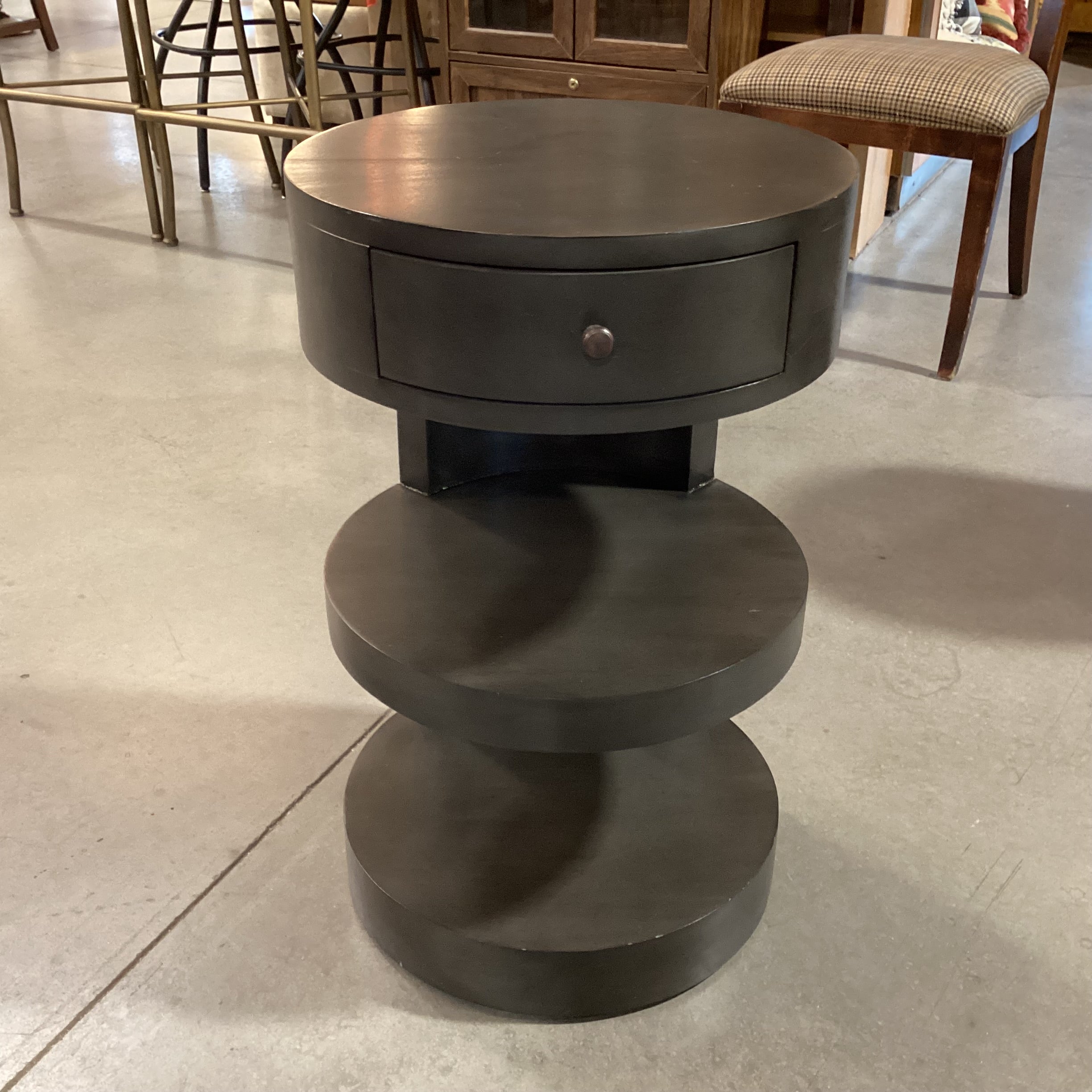 Cathers Home Dark Grey Finish Wood Round 3 Tiered 1 Drawer End Table 16" Diameter x 27"