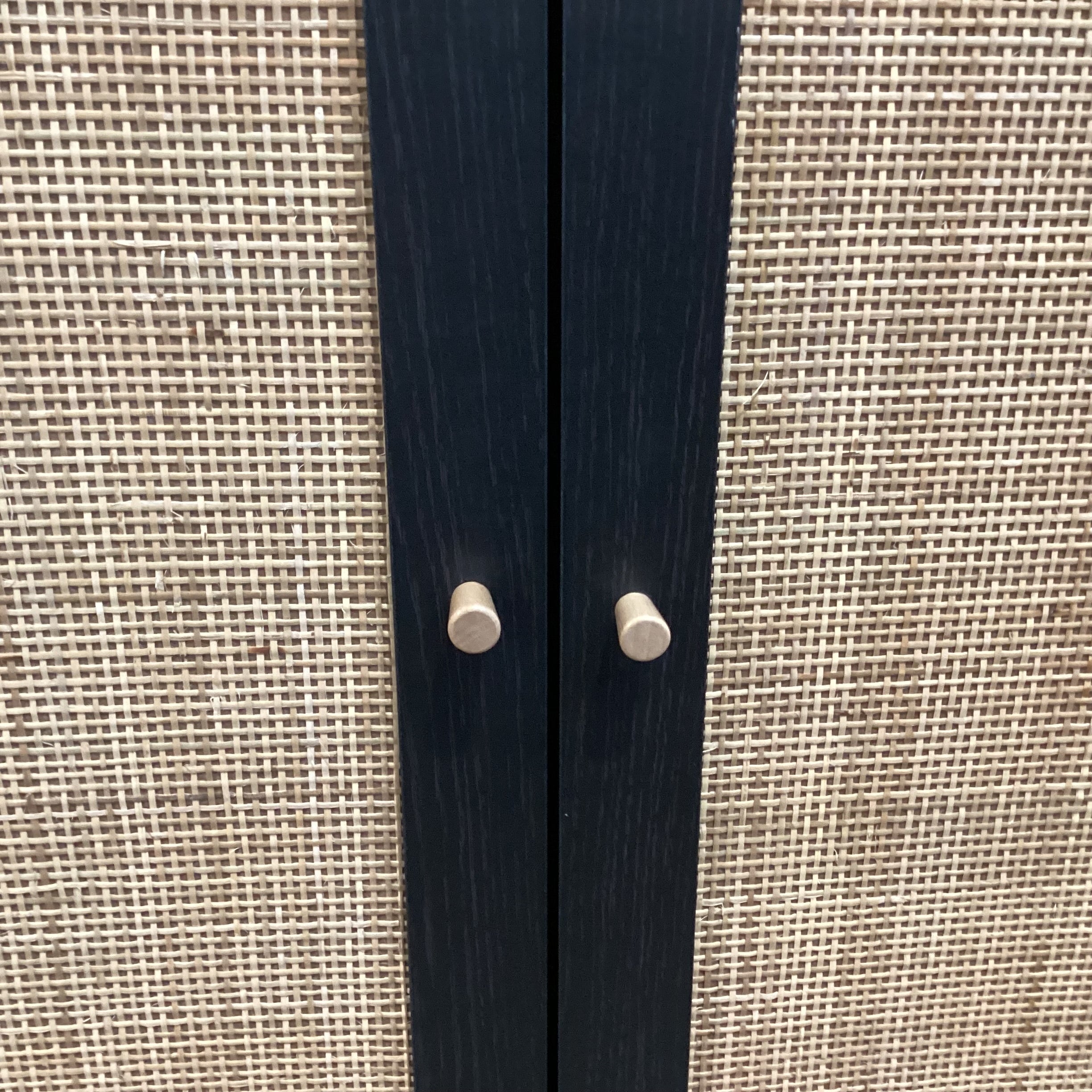 Ebony Finished Wood Style Laminate Veneer Rattan Woven 4 Door 2 Drawer Wardrobe Armoire 68"x 22"x 72.5"