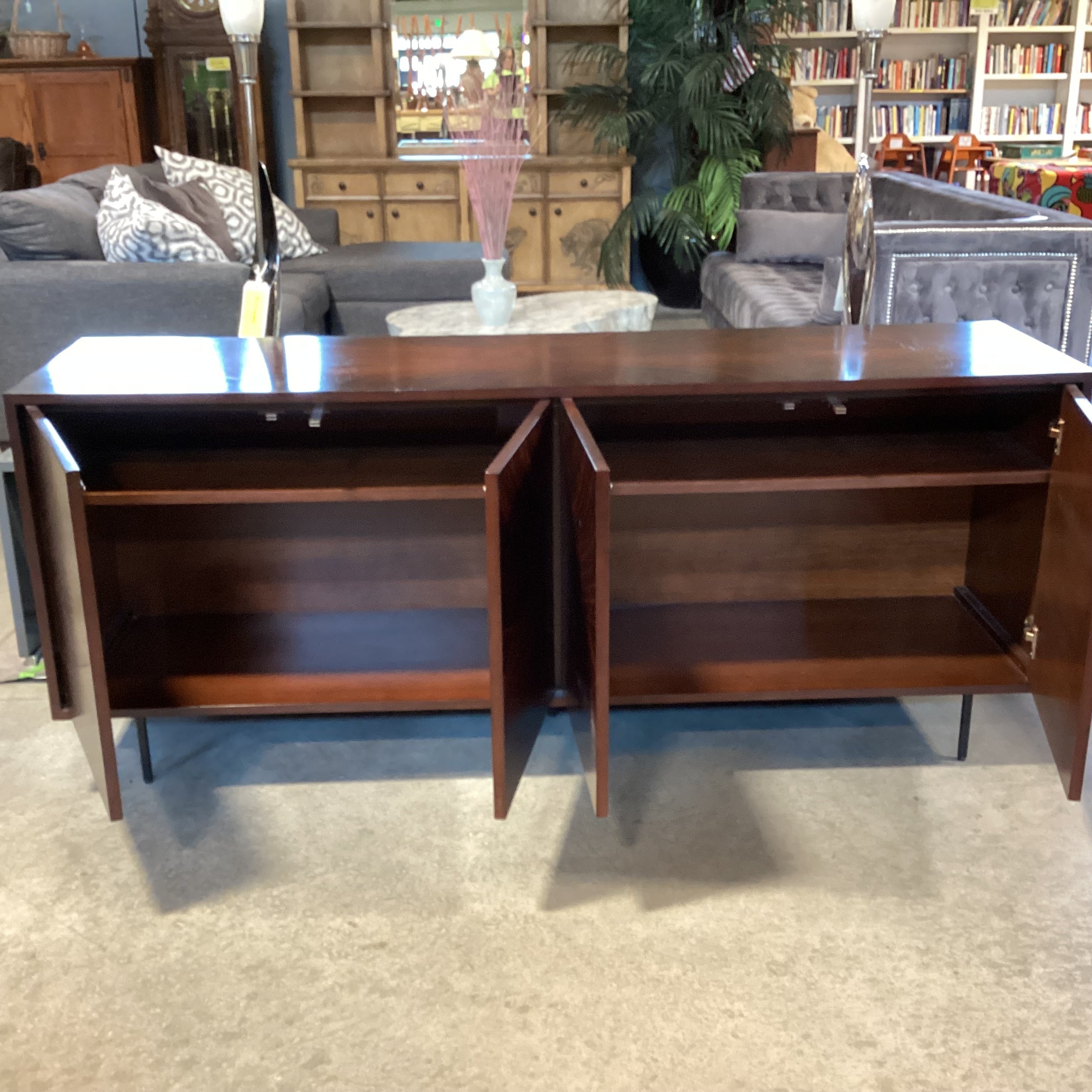 Modern Matched Finished Veneer & Wood 4 Door with Shelves Credenza 71"x 18"x 30"