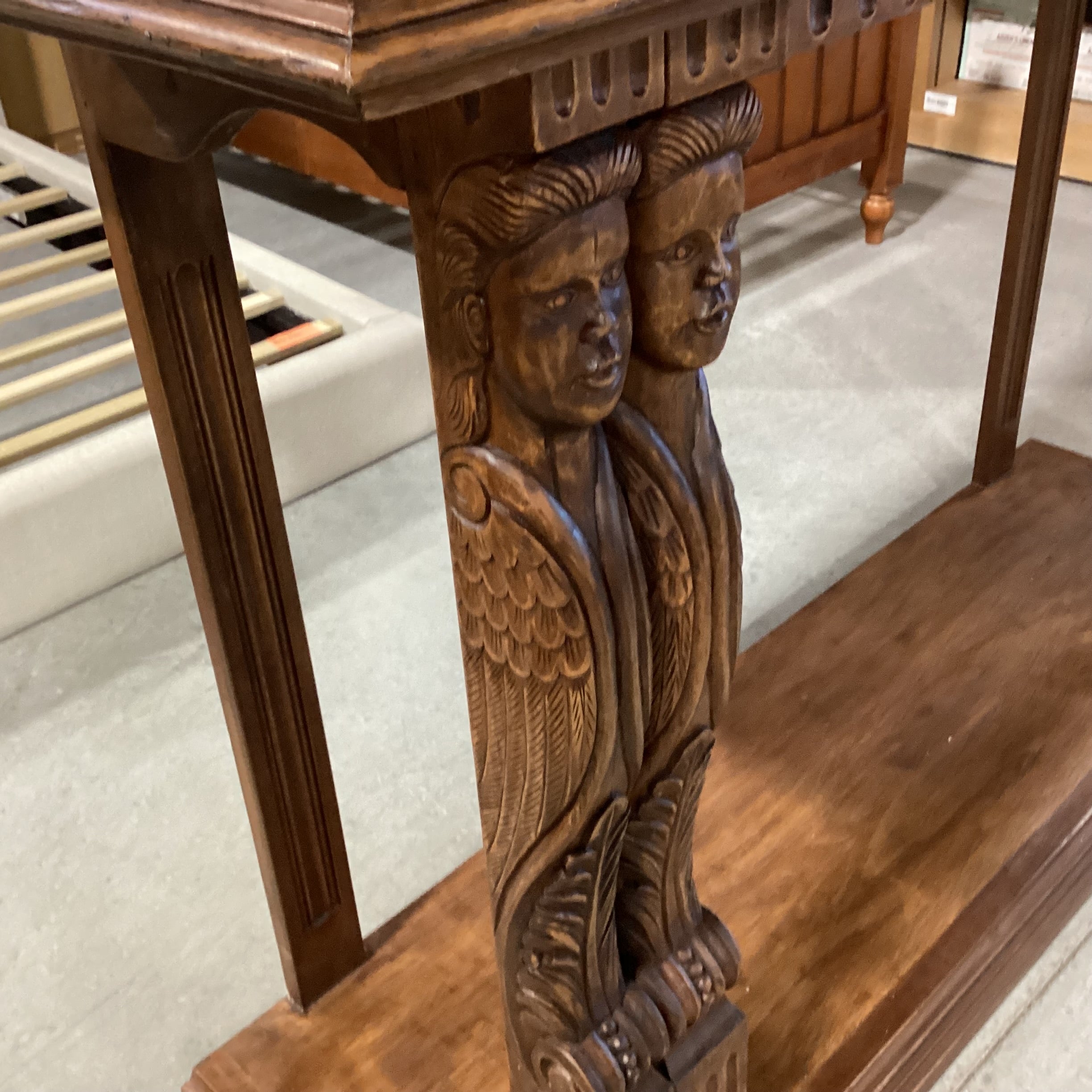 Angelic Hand Carved Columns Solid Wood 2 Tiered Console Sofa Table 72"x 22"x 47"