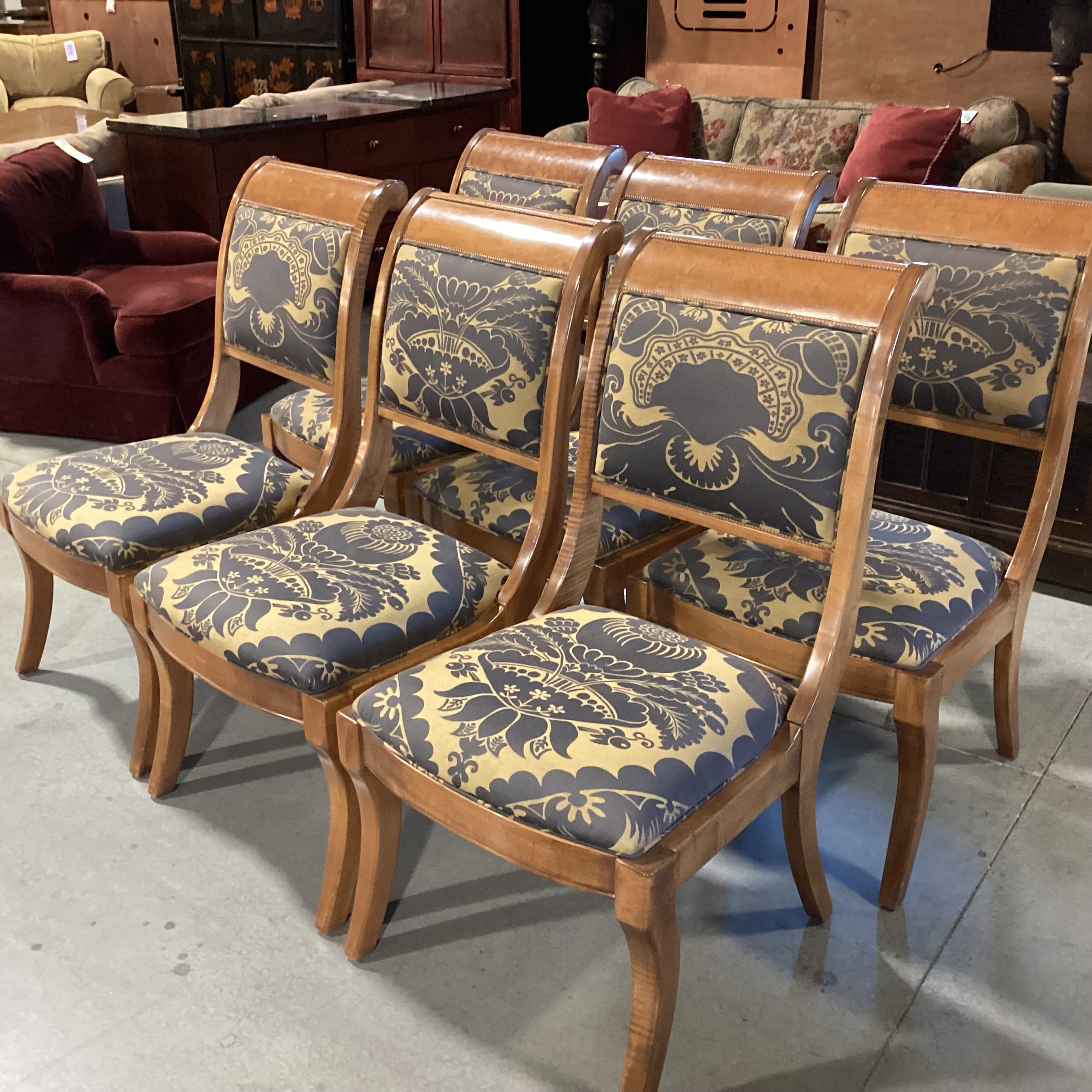 SET of 6 Carved Finished Wood Taupe Brown & Gold Art Deco Floral Dining Chairs 22"x 27"x 39"