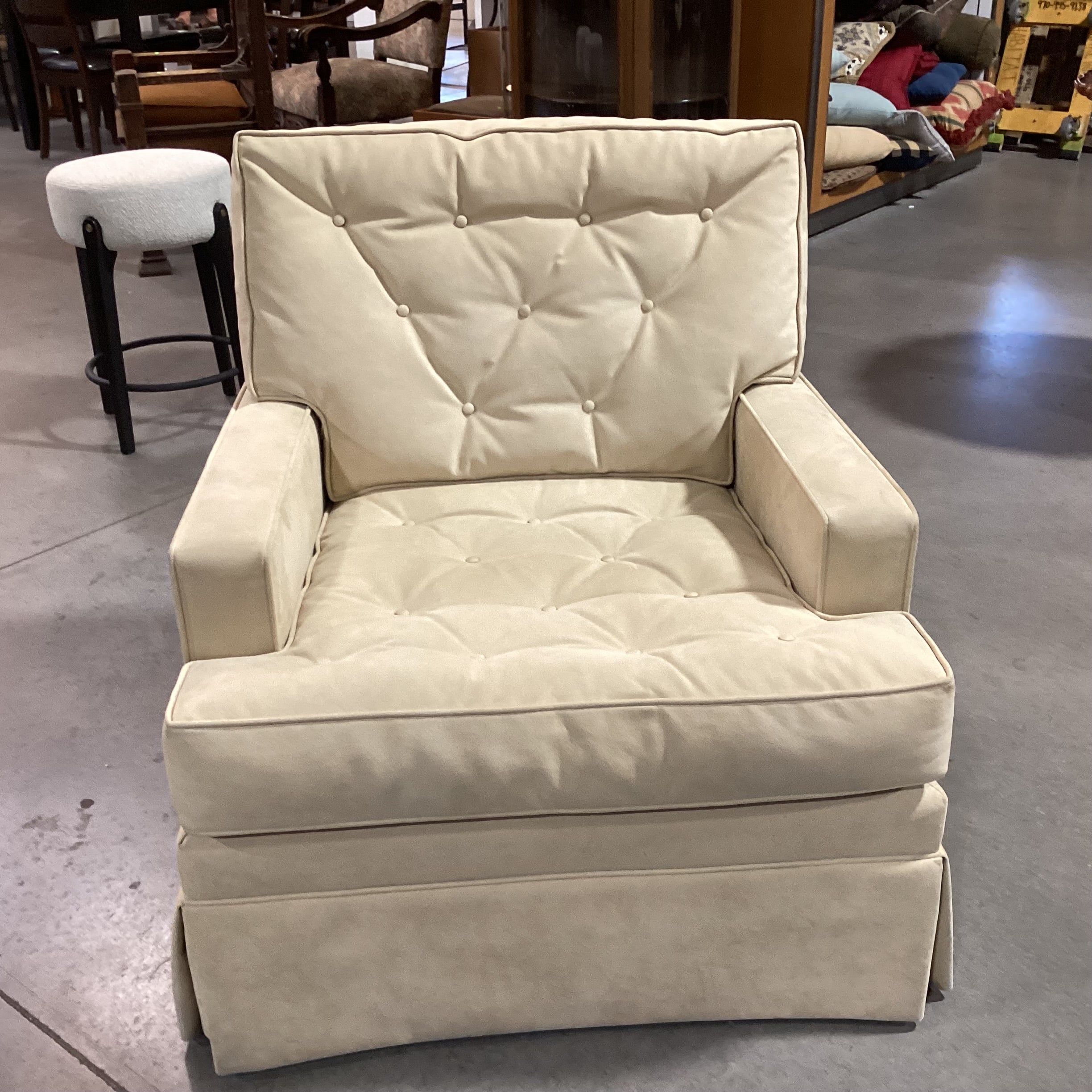 Edward Ferrel Golden Ultra Suede Button Tufted Swivel Chair 32"x 35"x 33"