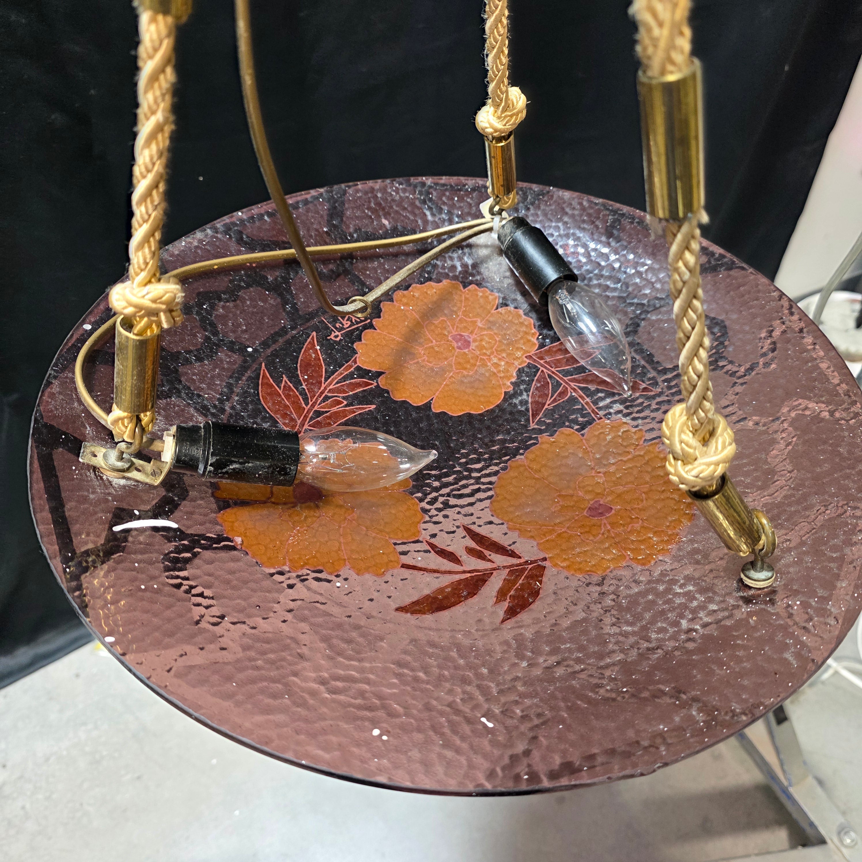Signed Artist Floral Glass Chandelier 15"Dx16"