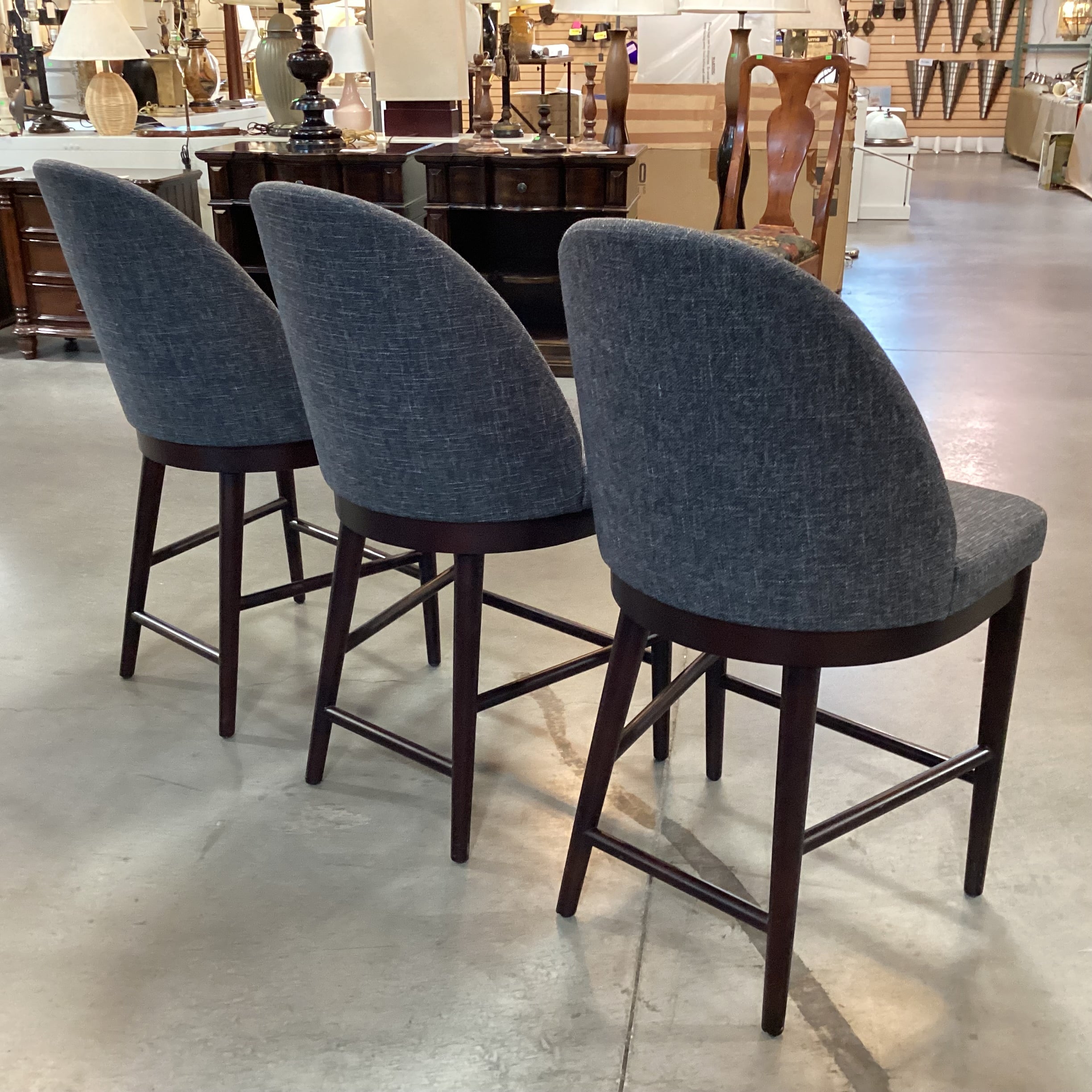 SET of 3 Crate & Barrel Ana Charcoal Woven & Espresso Finish Wood Counter Barstools 24"