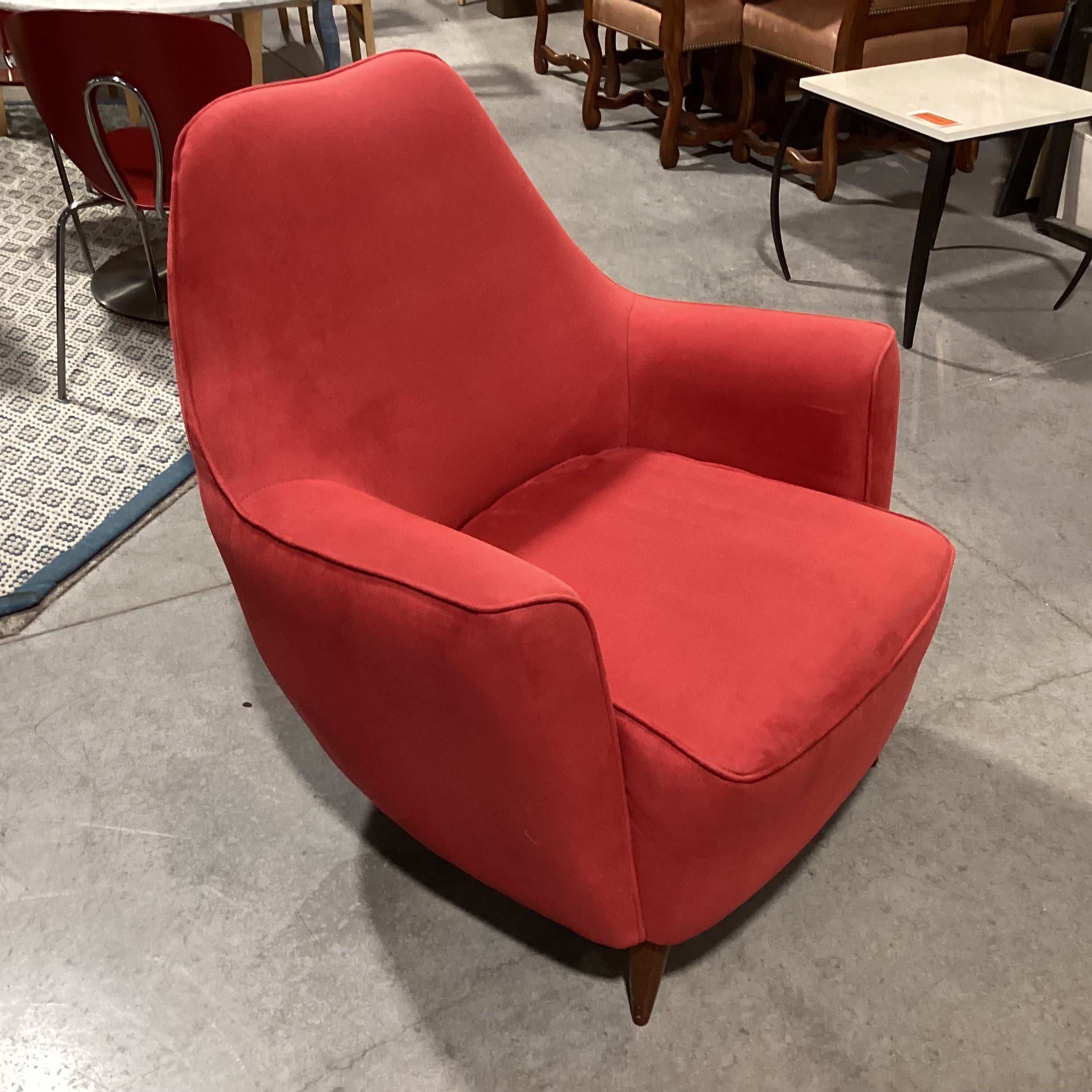 American Leather Furniture Mid Century Style Red Ultra Suede Chair 24"x 35"x 36"