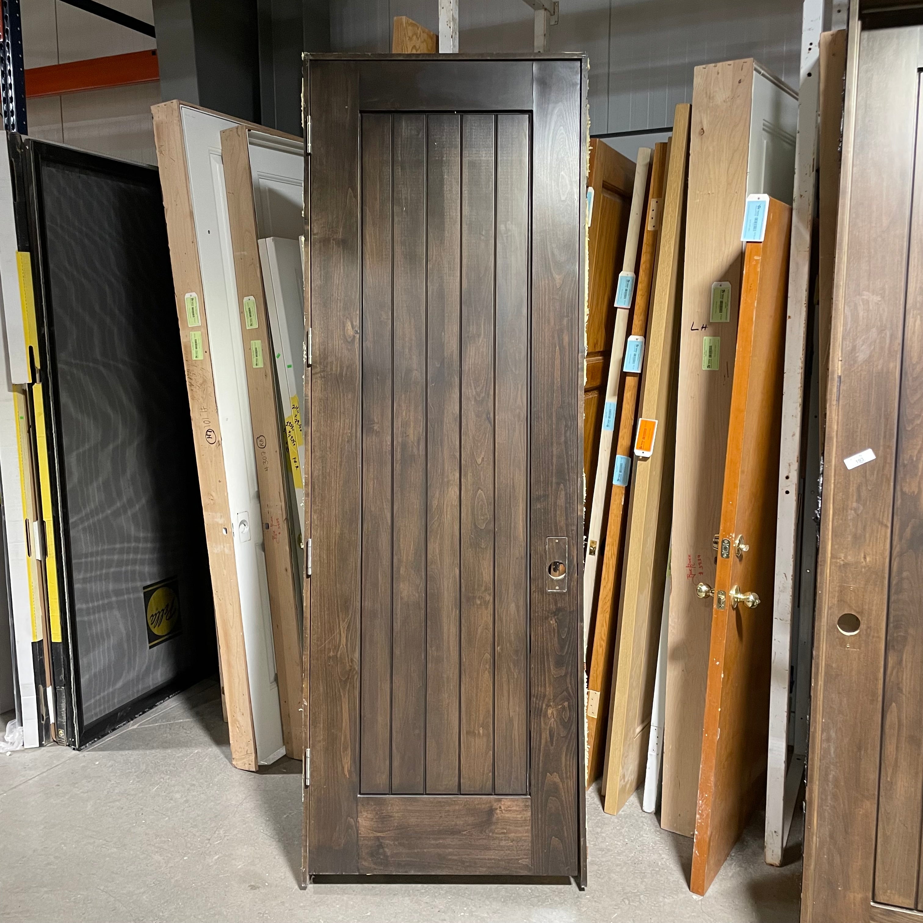 31.75"x 96"x 1.75" Rough Opening is 33.5"x 98.25"x 6.75" Brown Vertical Lined Walnut Interior Door with Jamb