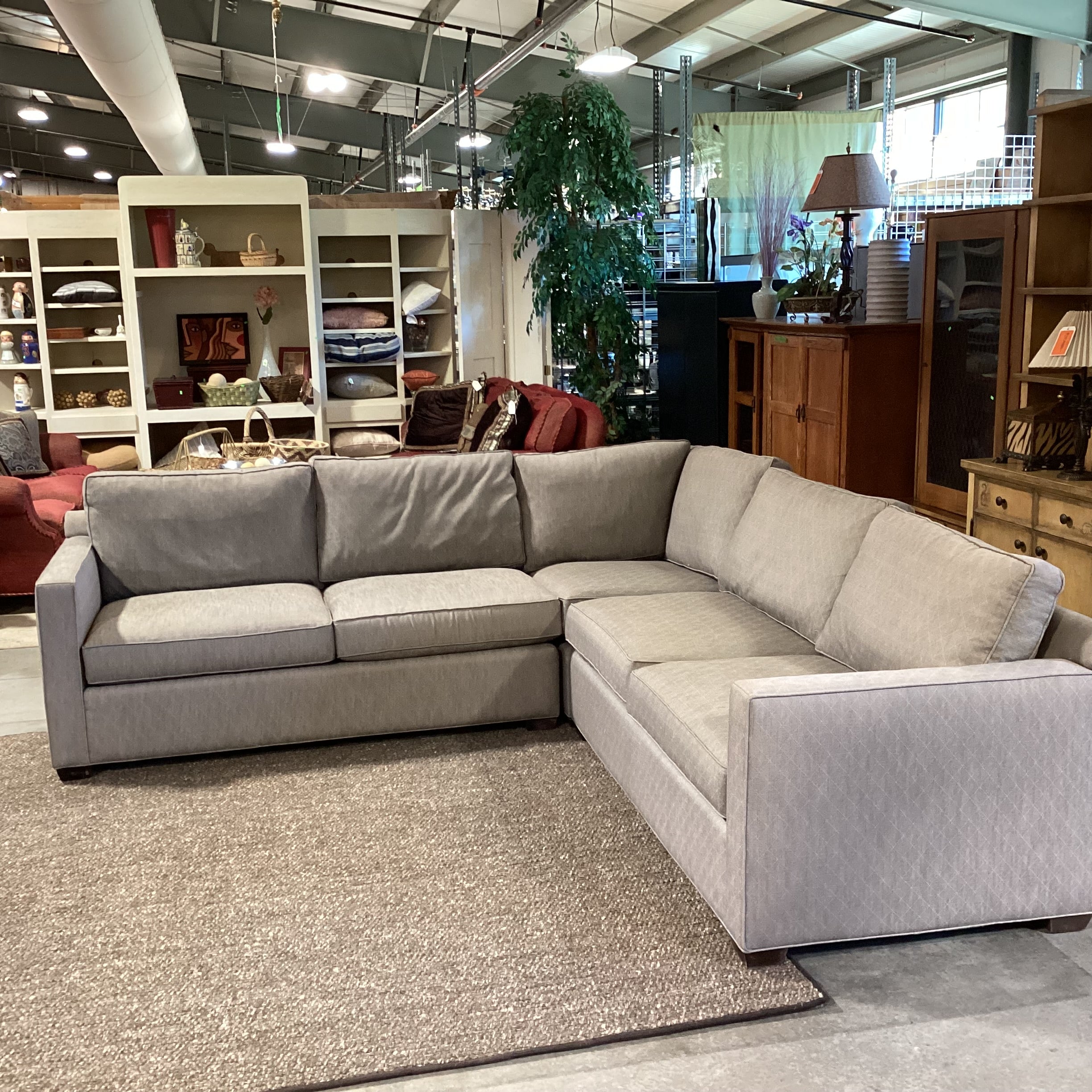 Crate & Barrel Taupe Brown Diamond Woven Down Mix 3 Piece Sectional 102"x 102"x 36"x 30"