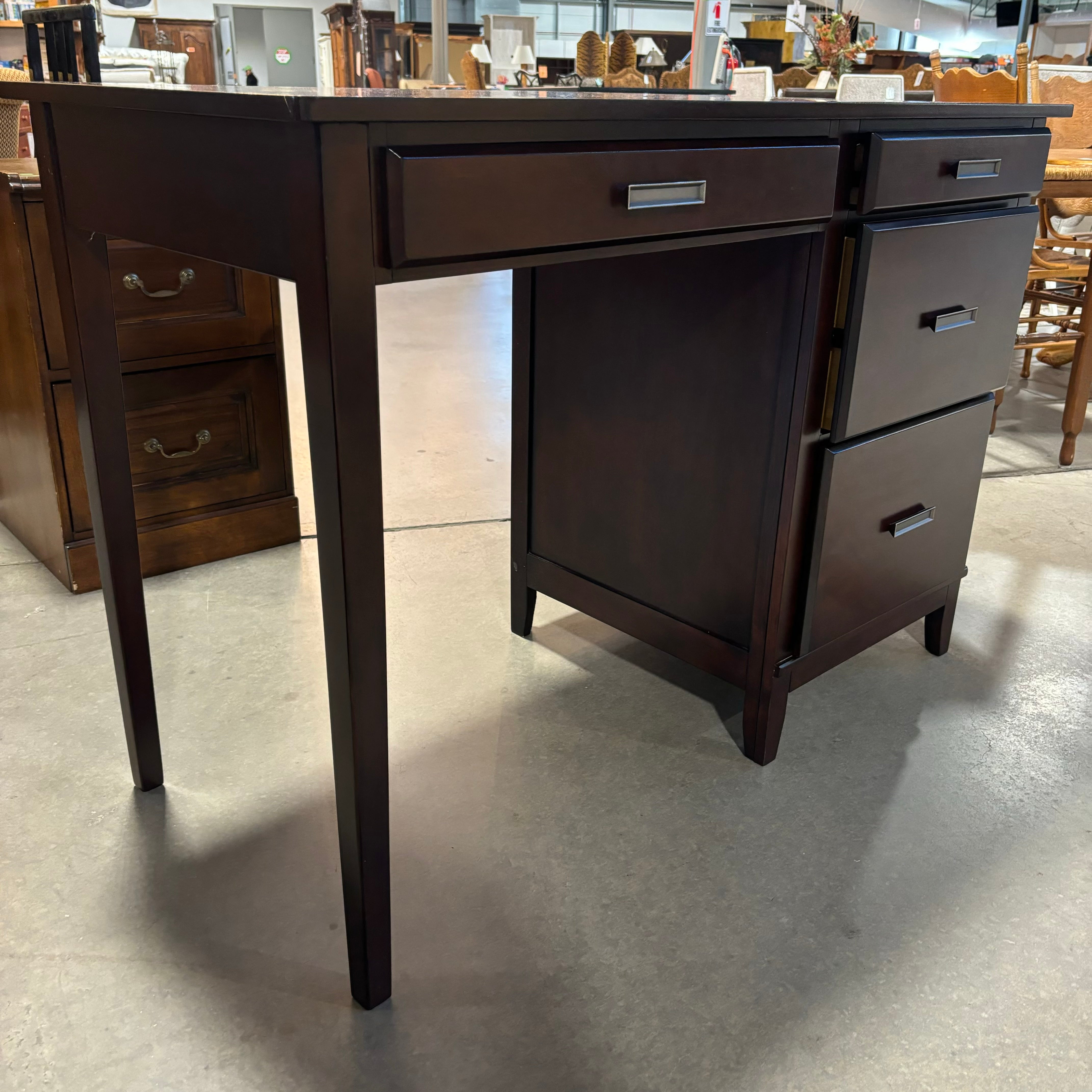 Dark Reddish Brown Finish Solid Wood 3 Drawer with Pullout Surface Desk 52"x 24"x 36"