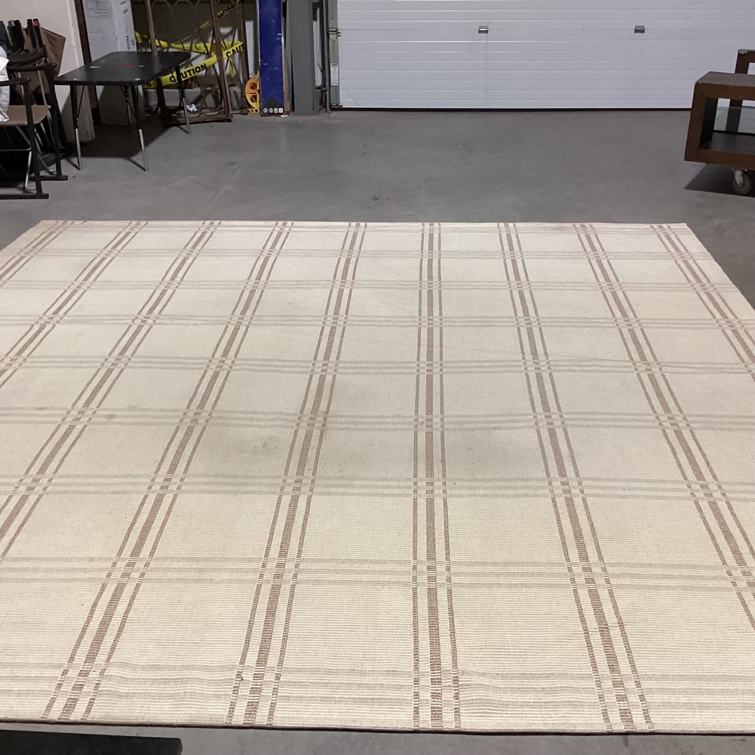 Cream & Tan Plaid Style Woven Wool Rug 11'3"x 11'7"