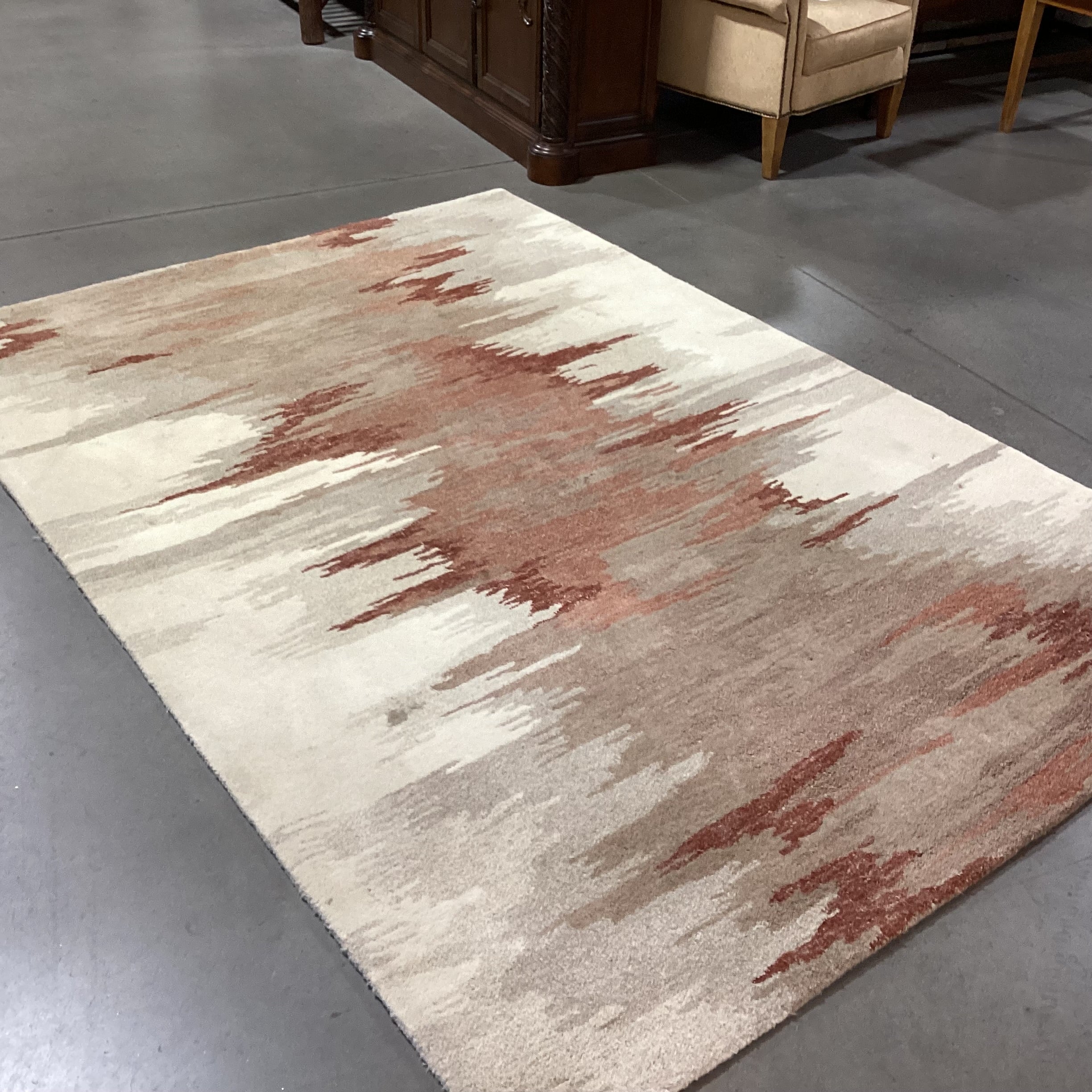 Crate & Barrel Birch & Terracotta Southwest Wool & Rayon Rug 6'x 9'