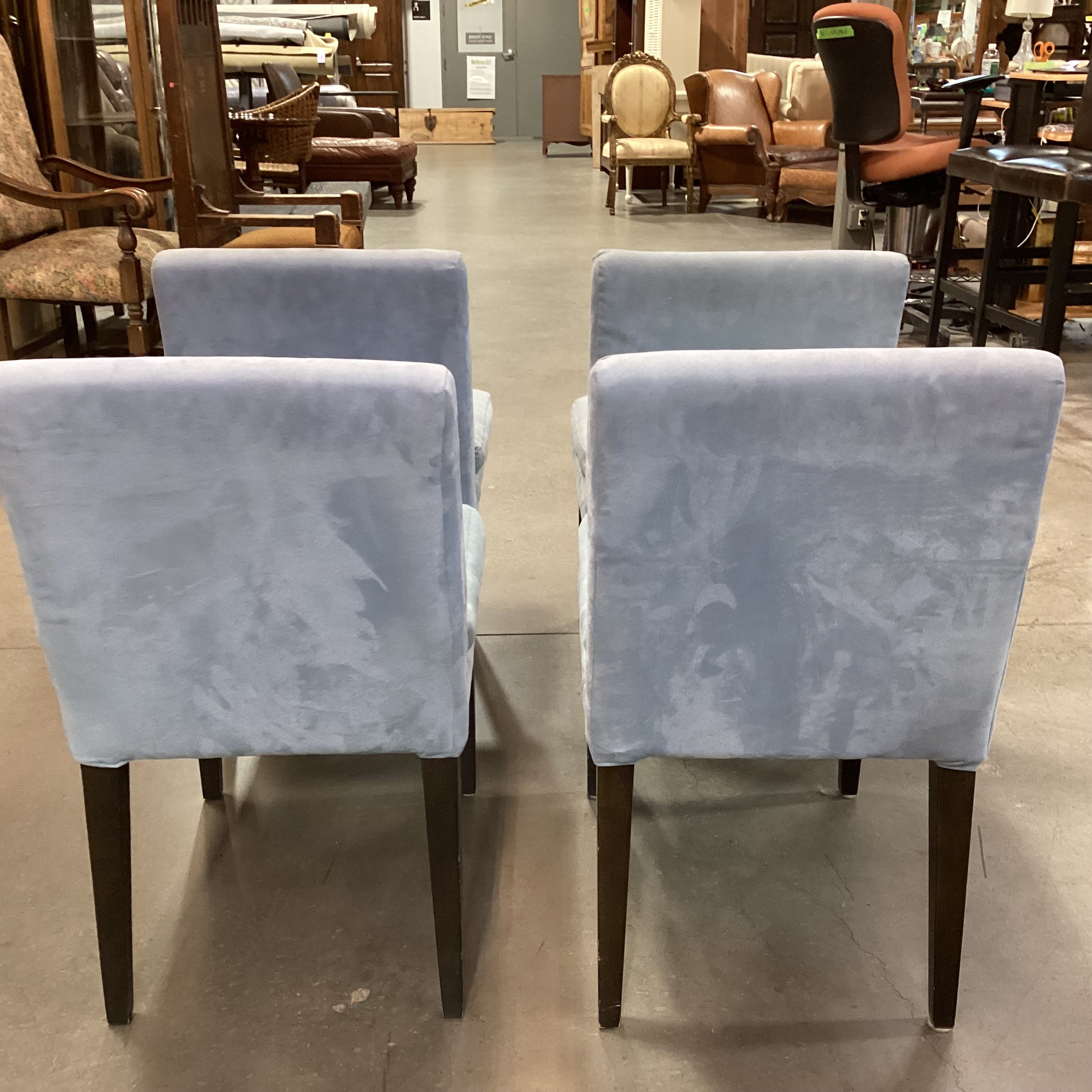 SET of 4 West Elm Blue Ultra Suede & Black Wood Legs Dining Chairs 19"x 24"x 33"19"x 24"x 33"