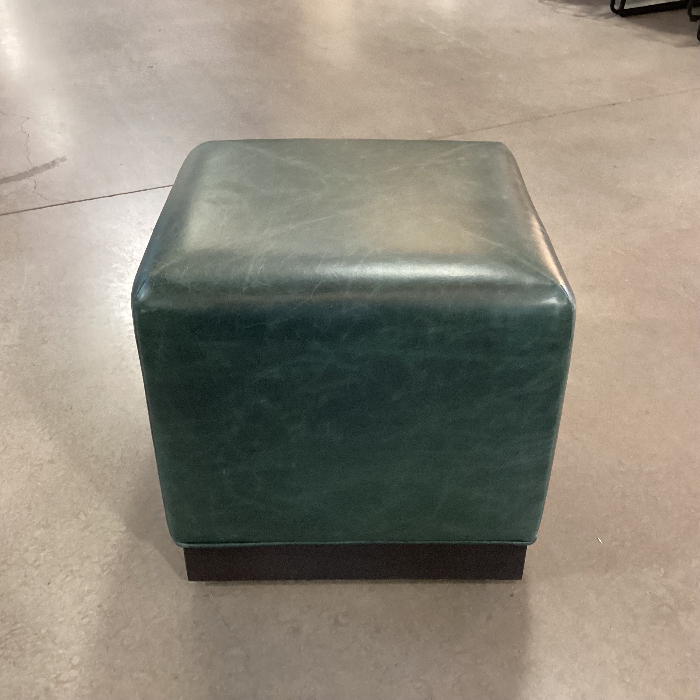 Teal Leather Black Oak Base Cube Ottoman 19"x 19"x 18.5"