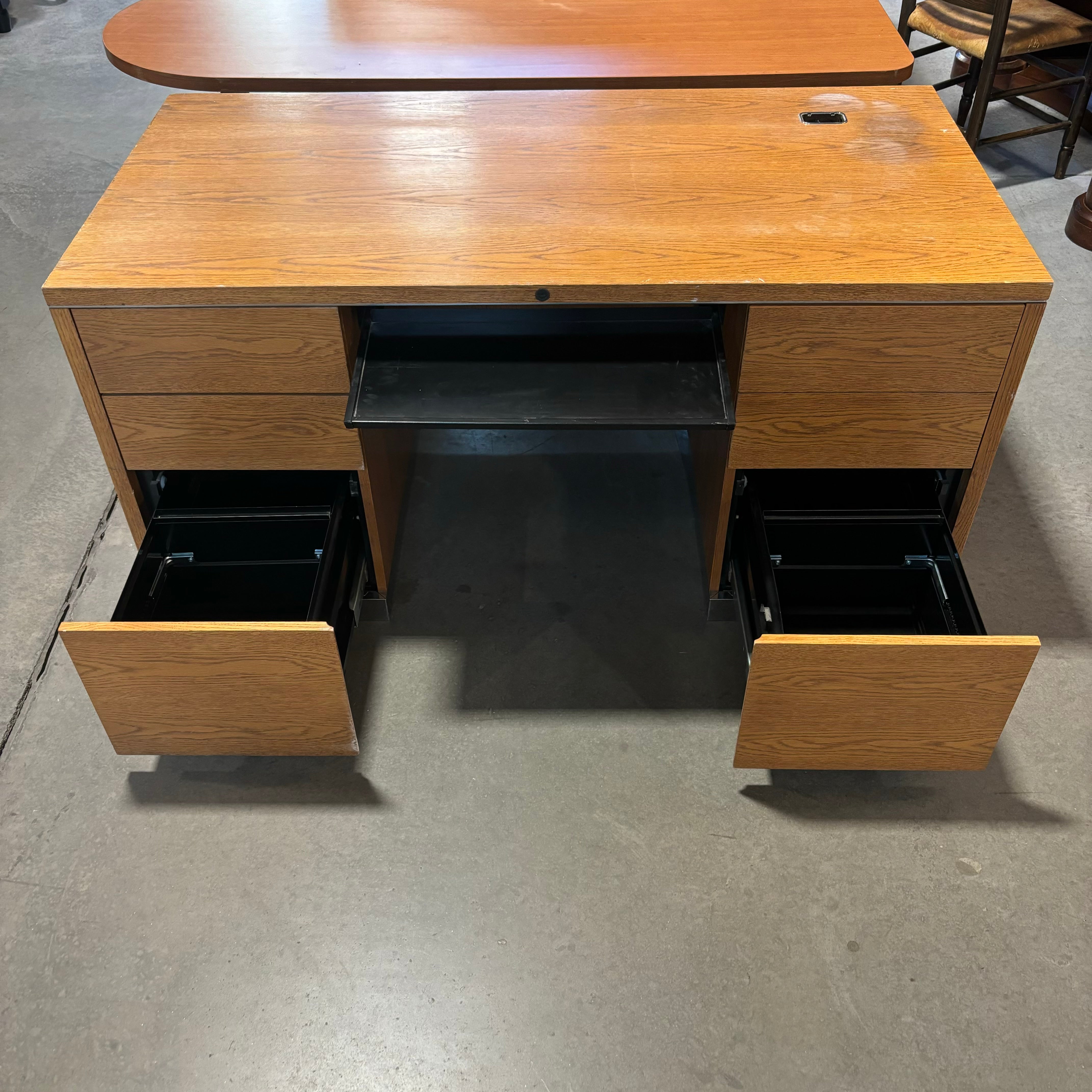 6 Drawer with Pullout Tray Solid Medium Finish Wood with Metal Toekick Desk 60"x 30"x 29"