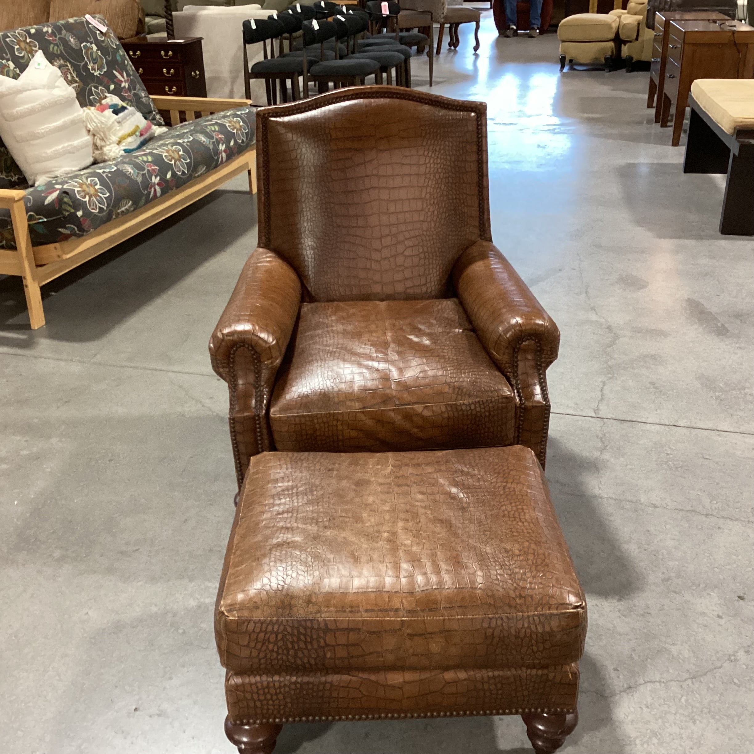 David Gilbert & Associates Croc Leather Nailhead With Ottoman Chair 33 ...
