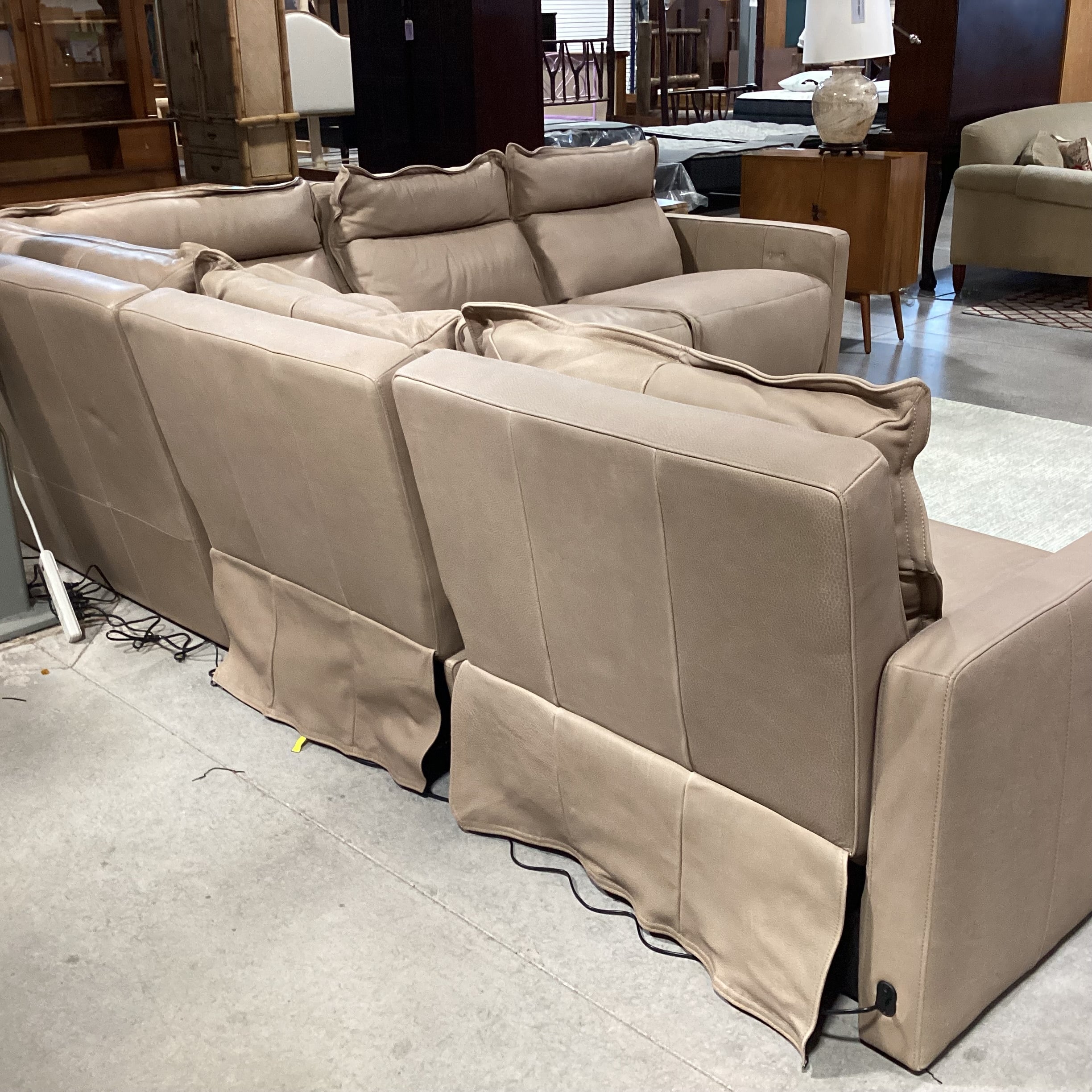 Arhaus Rowland Lanie Taupe Leather 5 Piece Power Reclining Sectional 126"x 126"x 43"x 36"