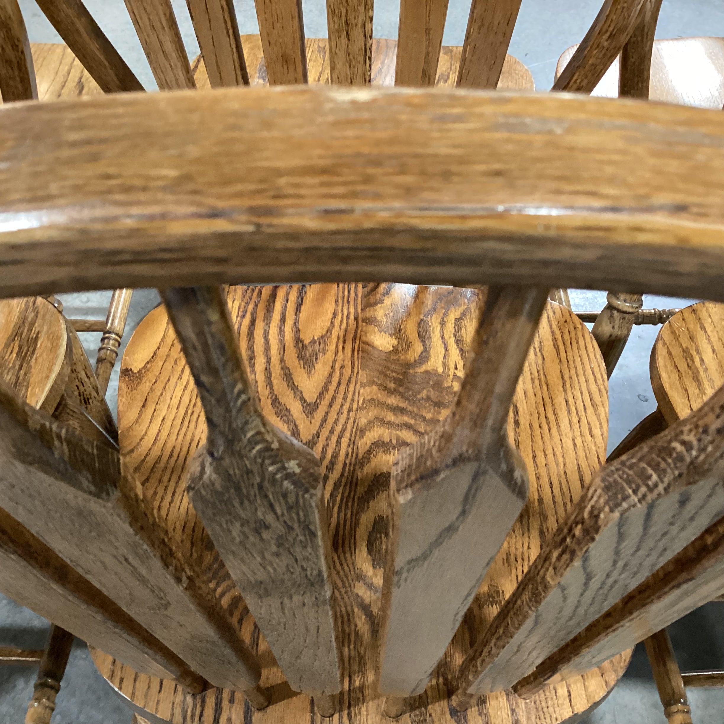 SET of 6 Solid Oak Arched Slat Back Dining Chairs 18"x 18"x 38"