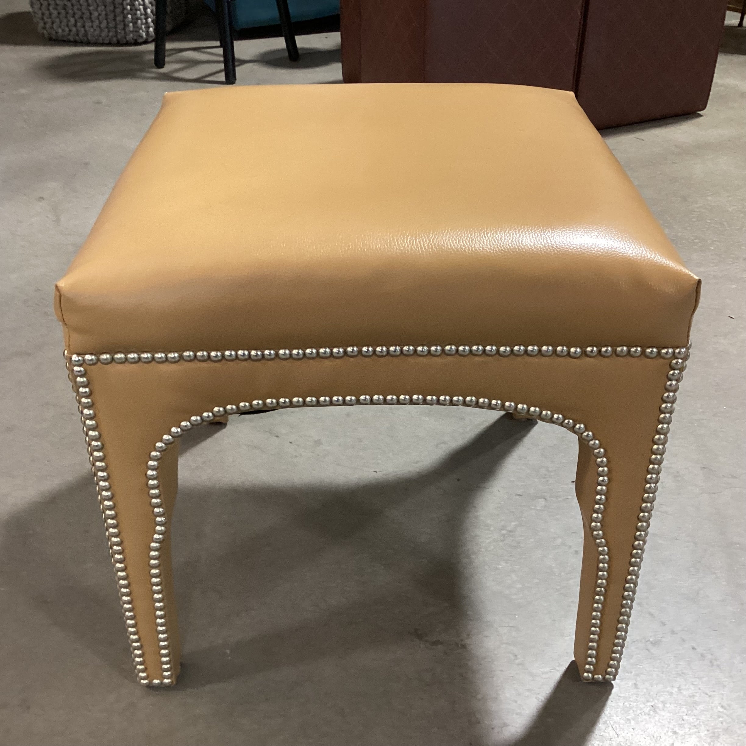 Tan Faux Leather Nailhead Stool Ottoman 21"x 21"x 20.5"