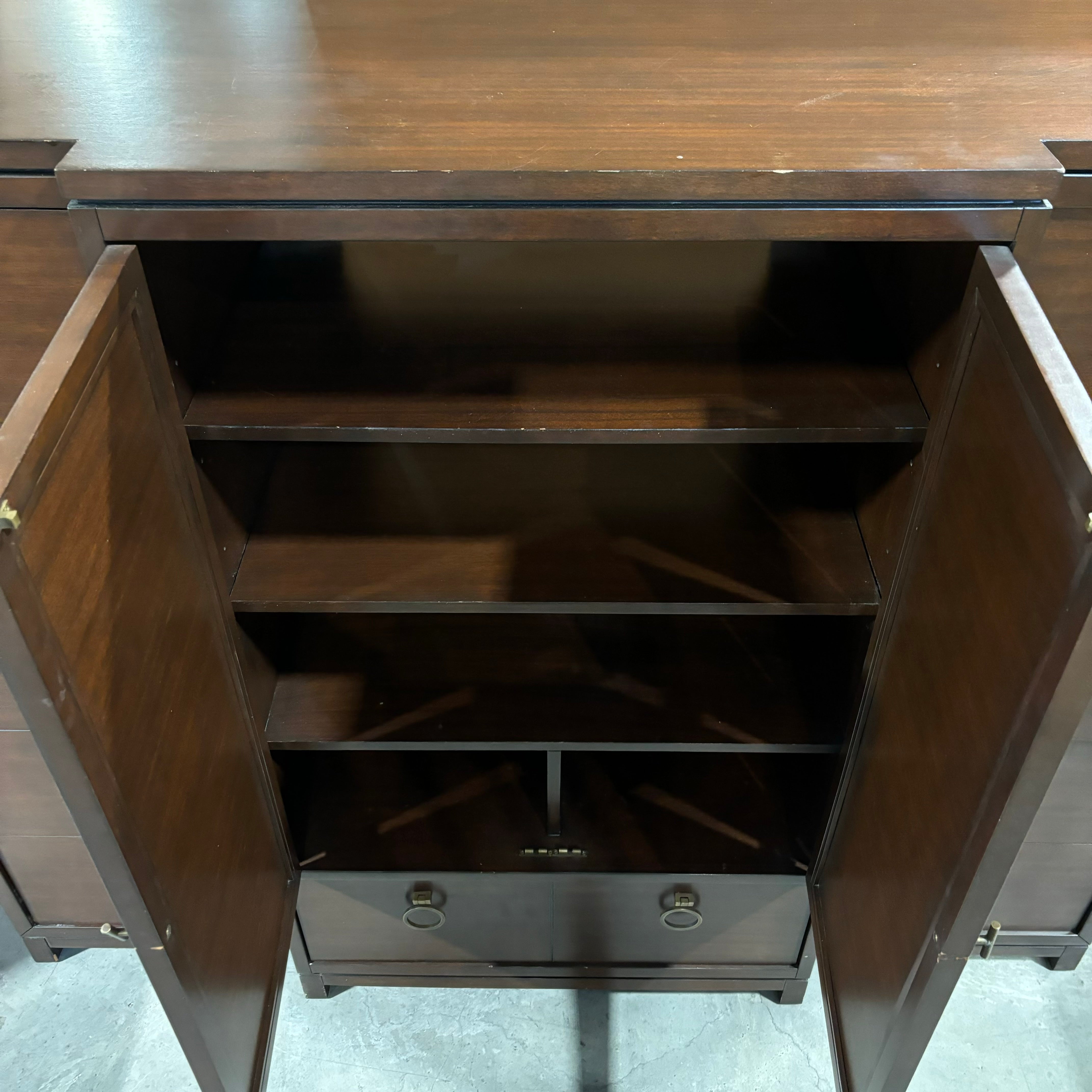 Designed by Michael Weiss for Vanguard Solid Dark Finish Wood 6 Drawer 3 Door with Brass Pulls Wardrobe Dresser 70"x 21"x 56"