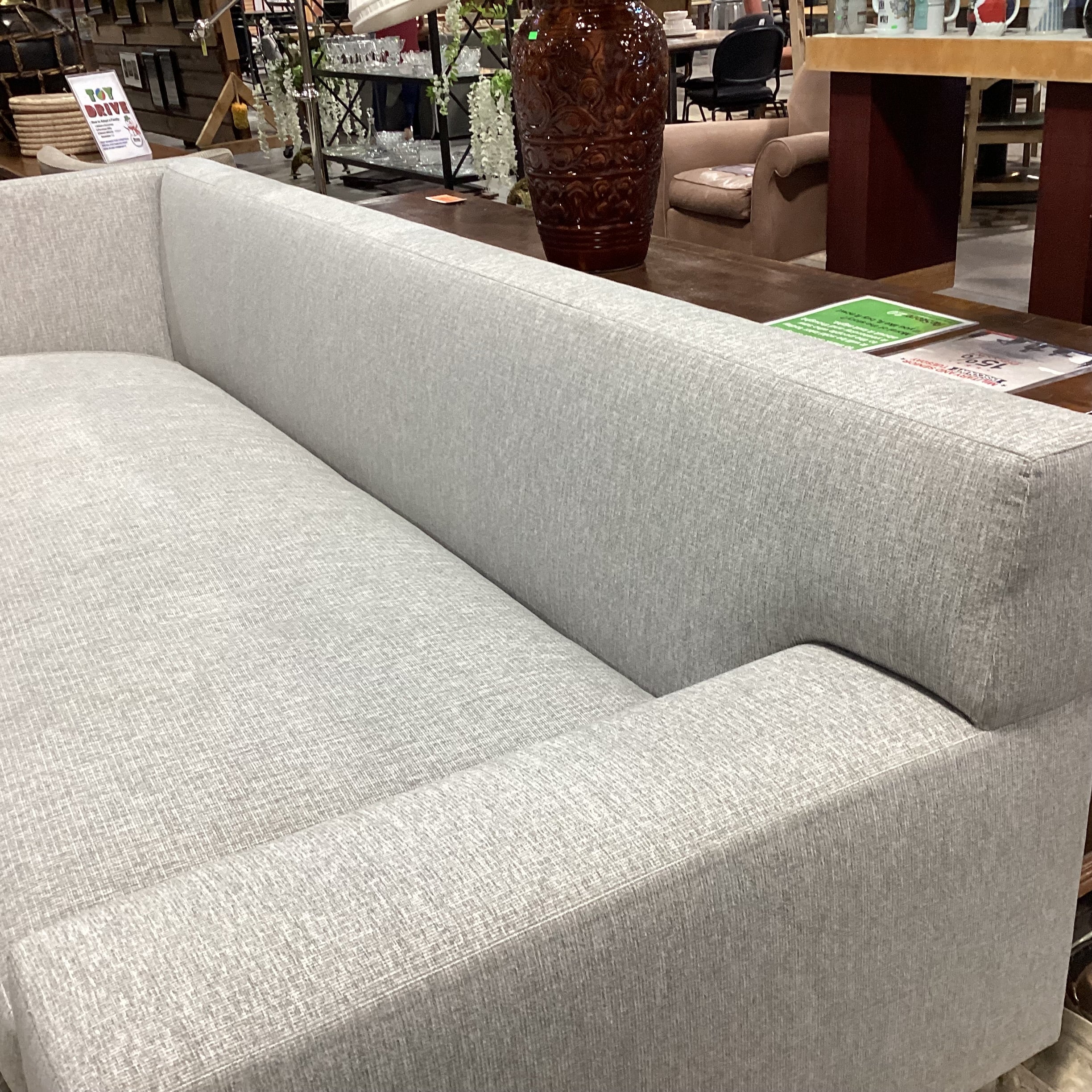 Modern Grey Woven Bench Cushions 2 Piece Sectional 144"x 115"x 41"x 34"