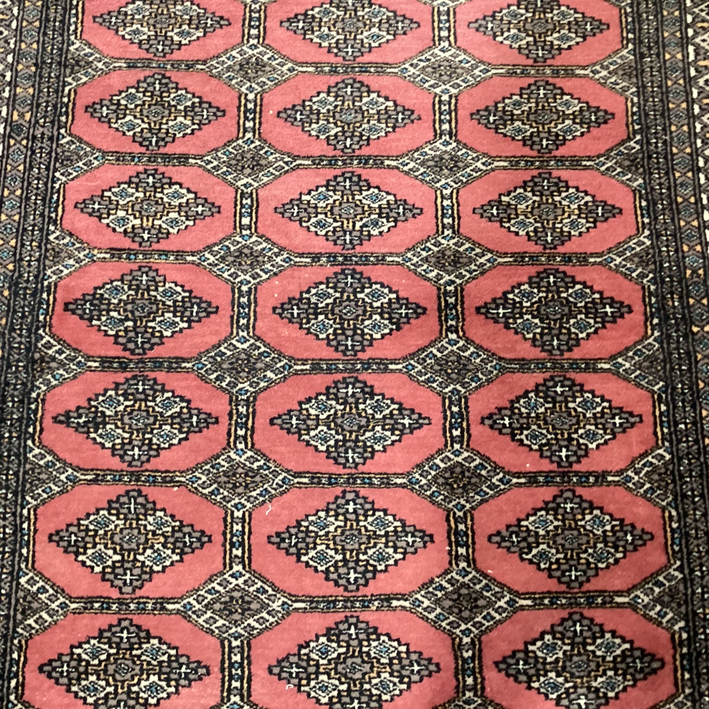 Vintage Pakistan Red Blue Brown Hand Woven Wool Rug 4'3"x 6'7"