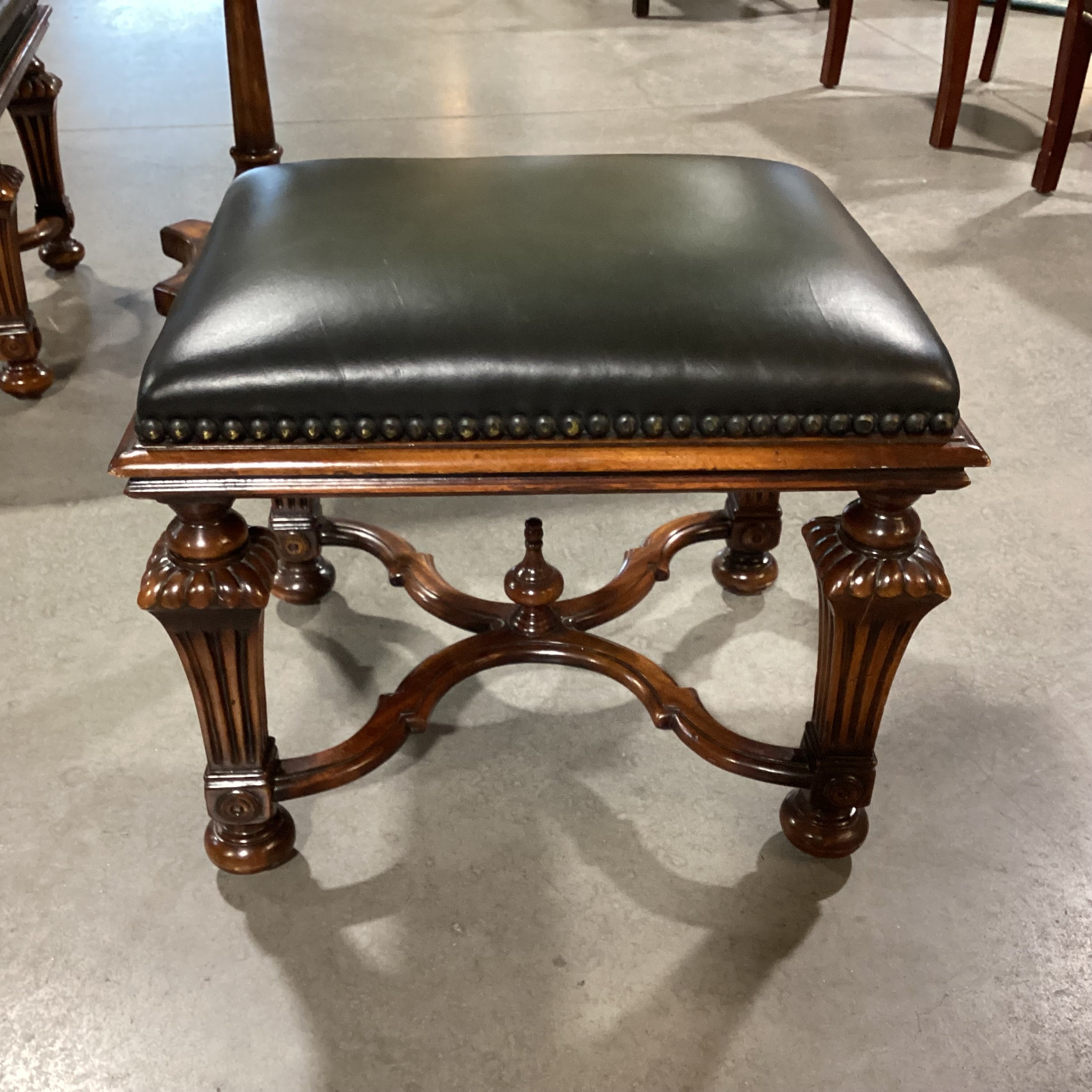 Set of 3 Theodore Alexander Carved Wood Inlay Heart Table & 2 Stool Ottomans Accent Table Set