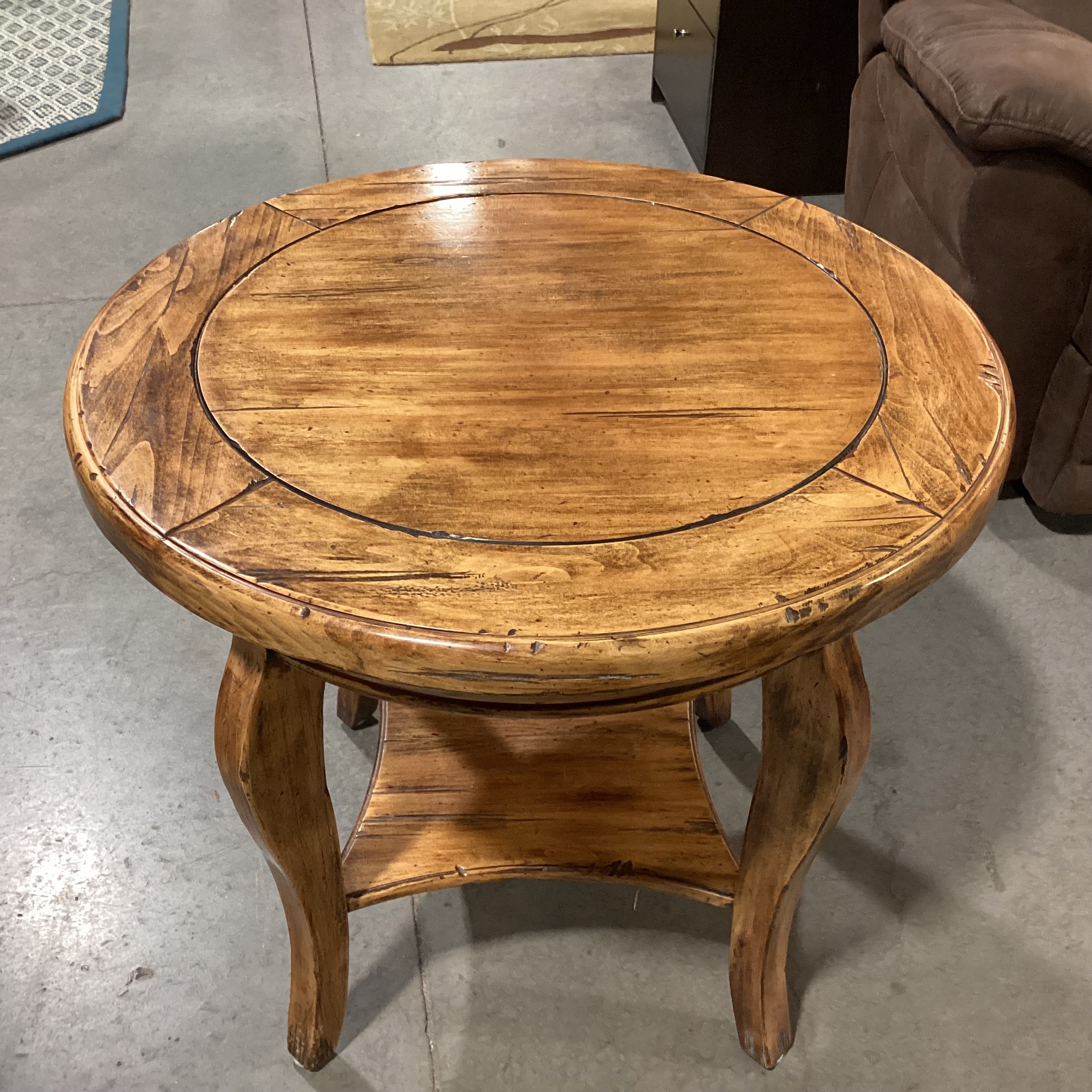 Custom Finished Distressed Solid Wood Round 2 Tiered Accent Table 30" Diameter x 28"