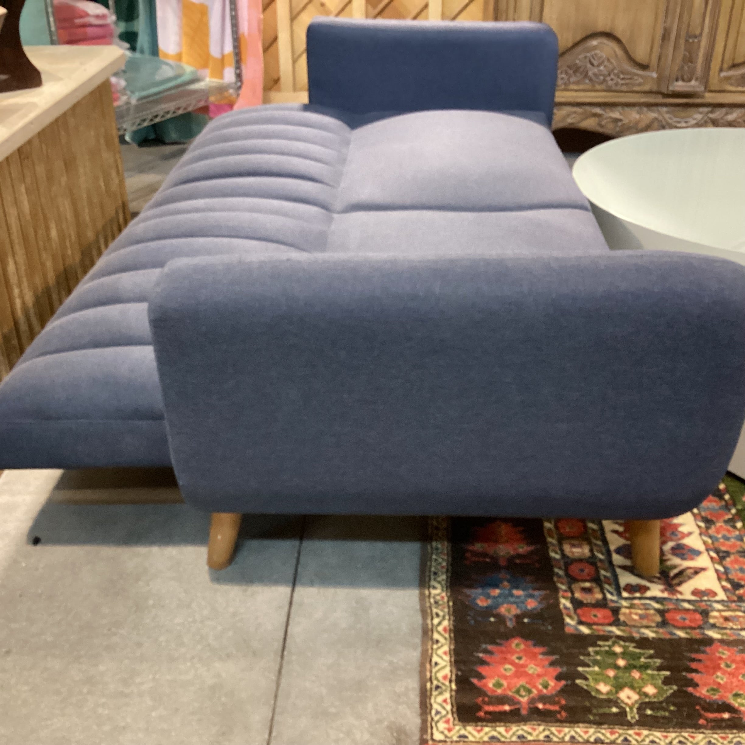 Dorel Home Navy Linen with Ribbed Back Fold Down Futon Sofa 80"x 31" to 44"x 31"