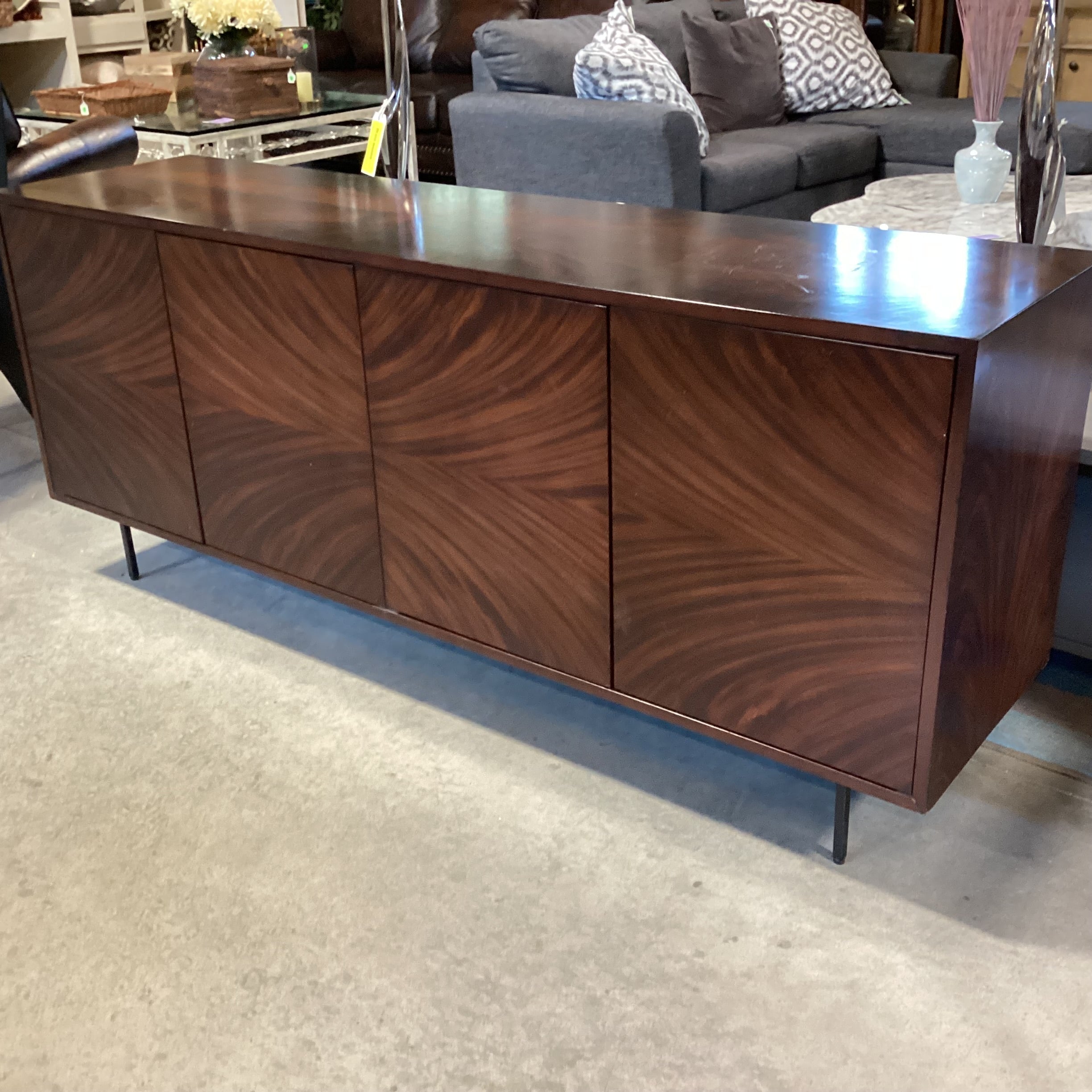 Modern Matched Finished Veneer & Wood 4 Door with Shelves Credenza 71"x 18"x 30"