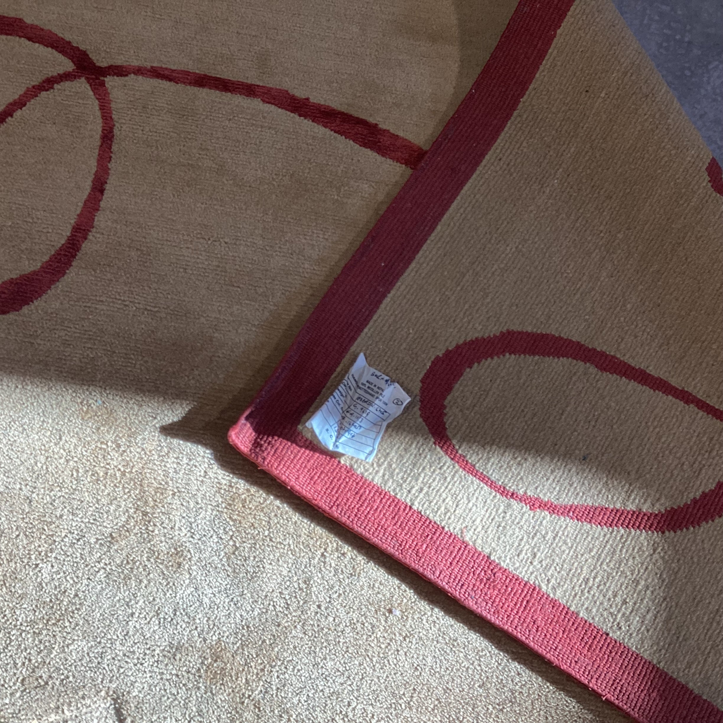 Gold with Burnt Orange Ribbon Hand Made in Nepal Hand Knotted Spun Wool Rug 10'1"x 16'3"