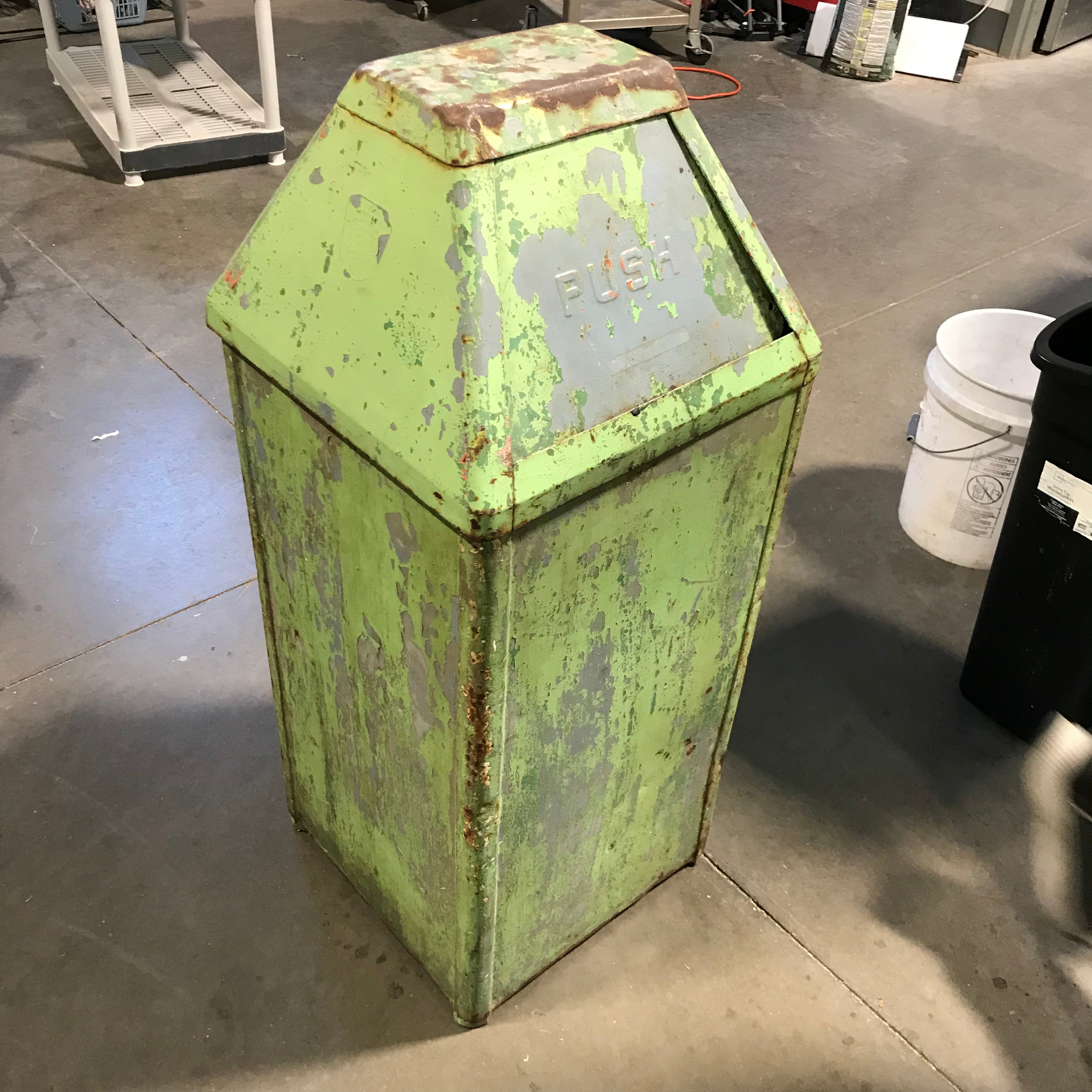 Vintage Industrial Metal Push-Top Trash Can