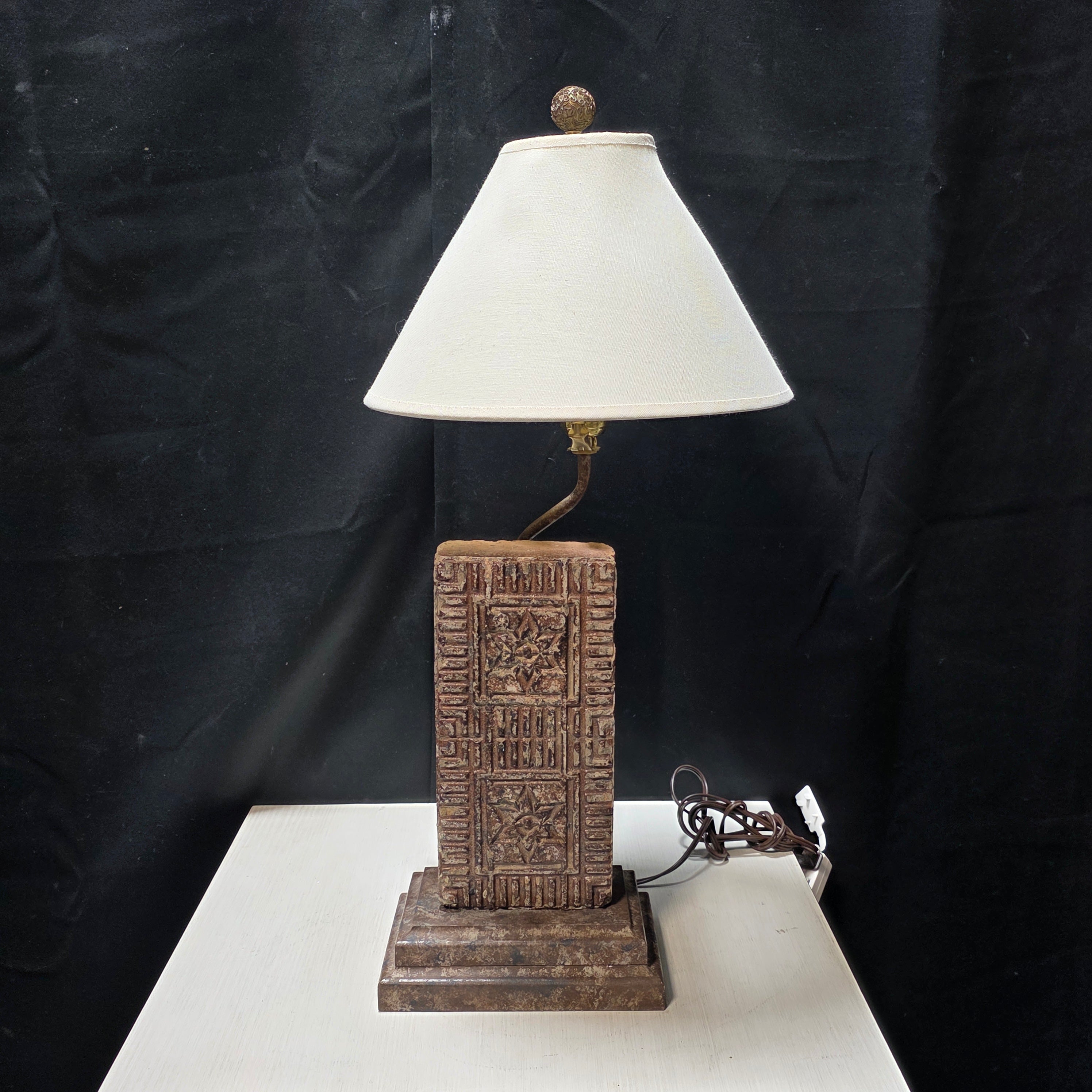 Southwest Revival Style Etched Stone Lamps with Plaster Base 8"x6"x25"