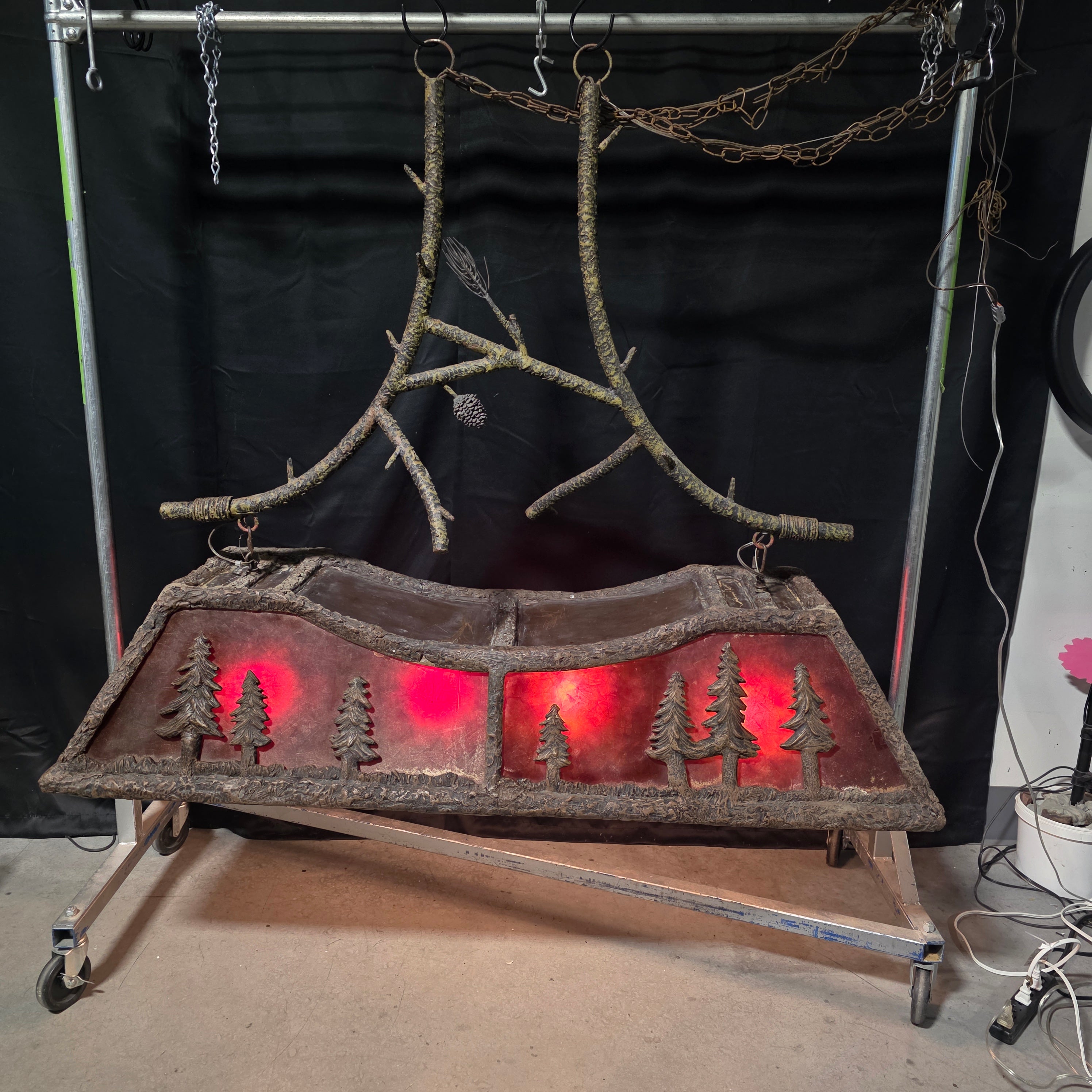 Vintage Pine Tree Formica Pool Table / Kitchen Island Light With Pine Tree Branches Hanging Structure 57"x27"x49"