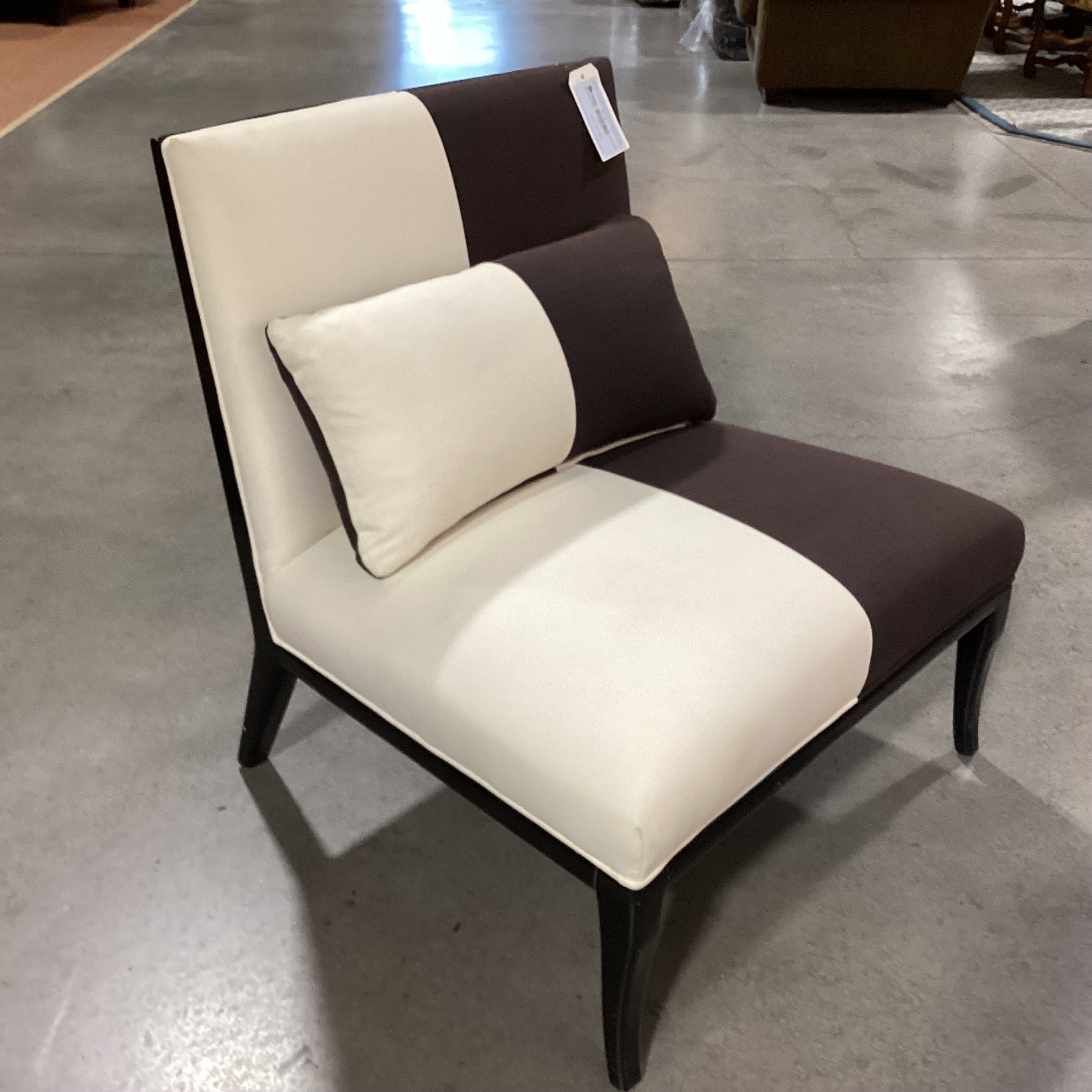 Century Furniture Modern Cream & Brown with Black Lacquered Wood Oversized Slipper Chair 32"x 30"x 34"