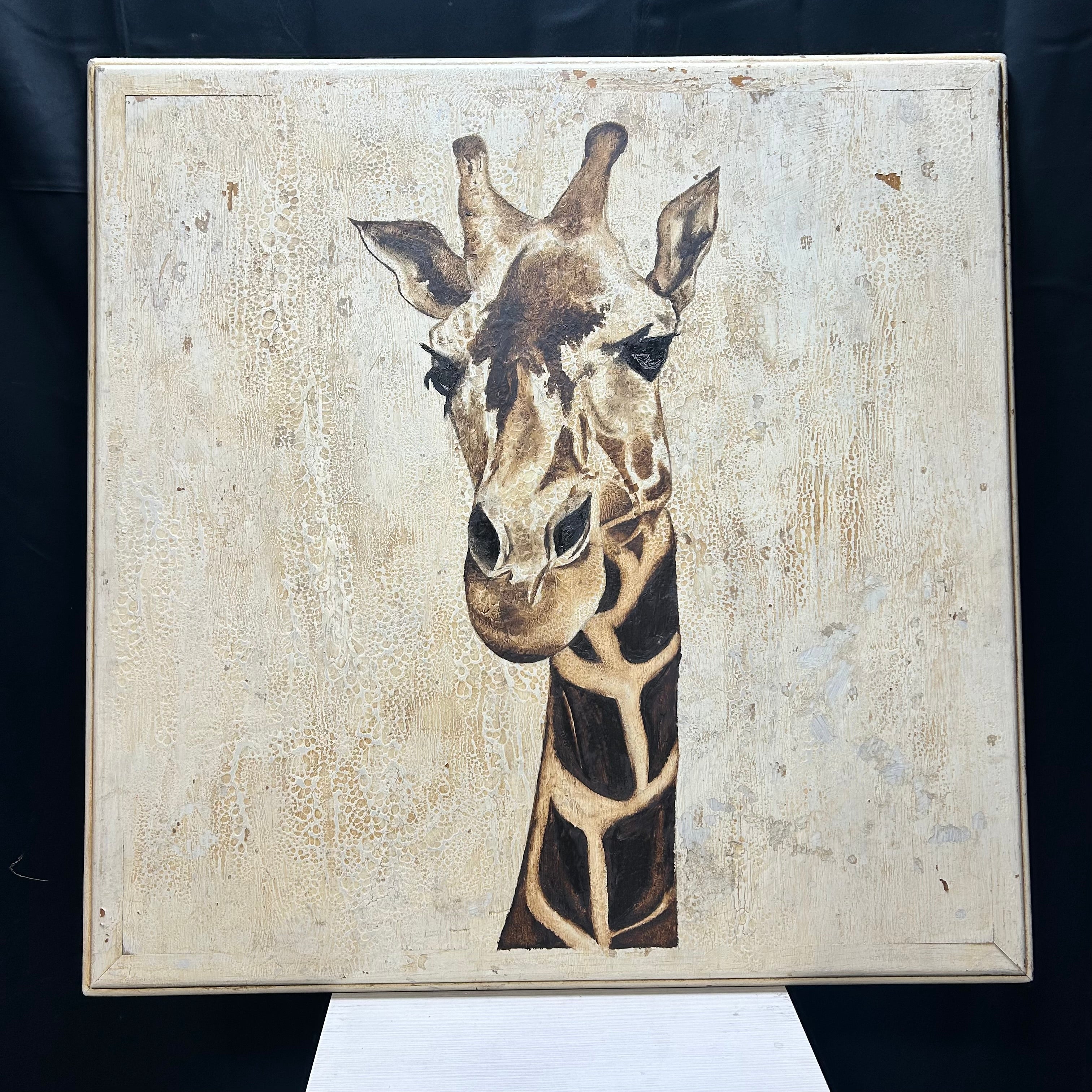Large Giraffe Painted On Wood Table Top 42"x 42"