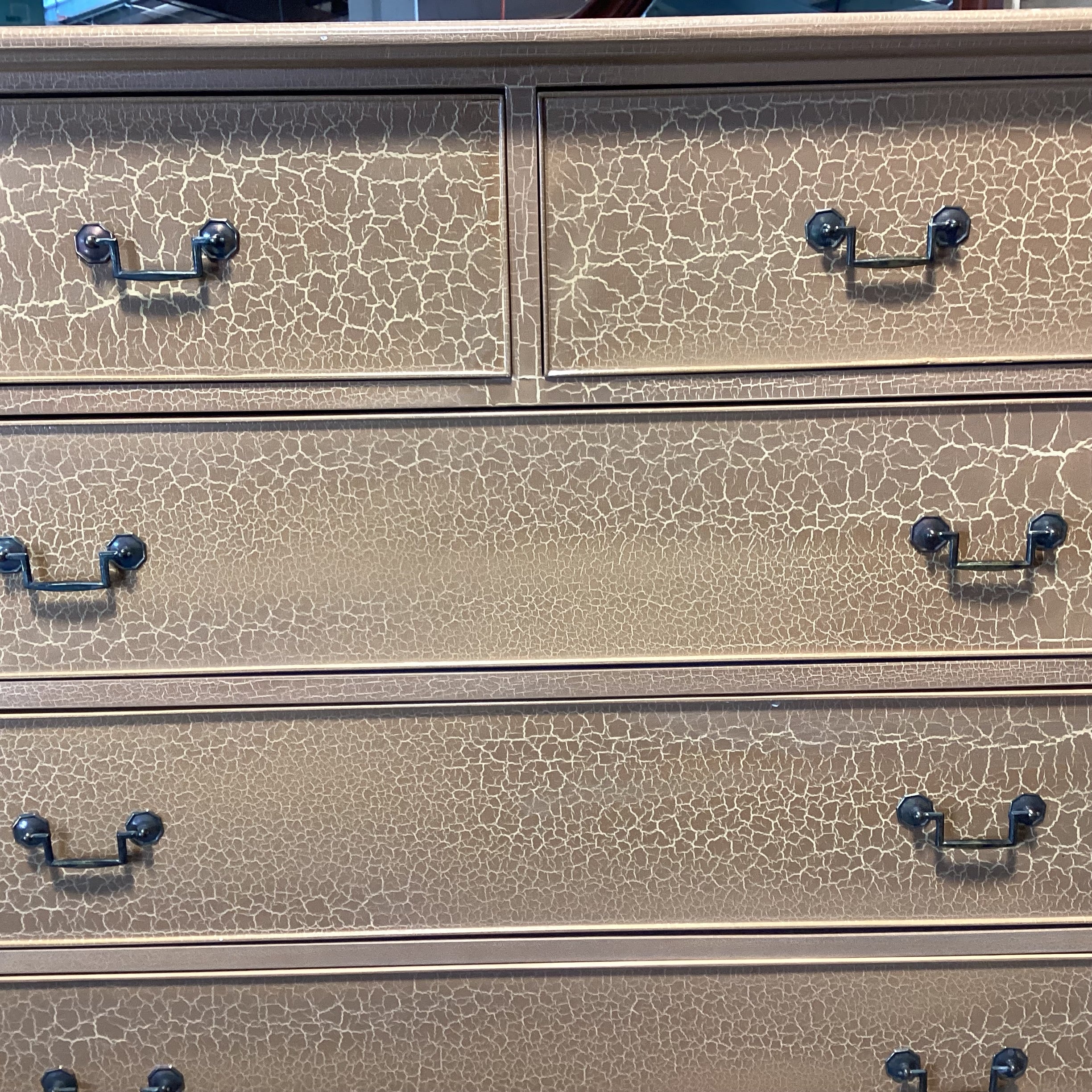 Custom Soild Wood with Tan & Cream Crackle Finish 8 Drawer Chest 42"x 22"x 60"