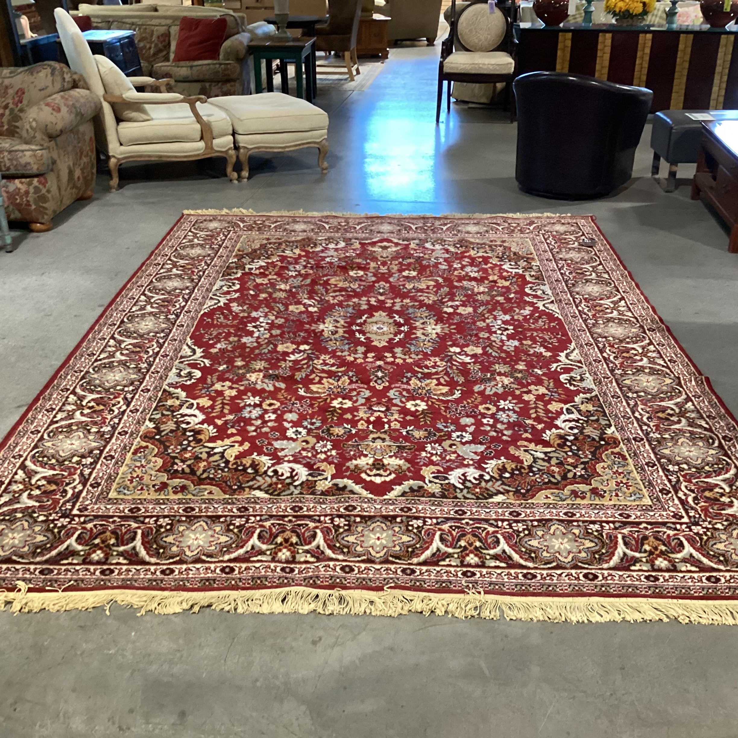 Vintage Karastan Style Red Golden Tan Brown & Blue Wool Rug 8'x 11'6"