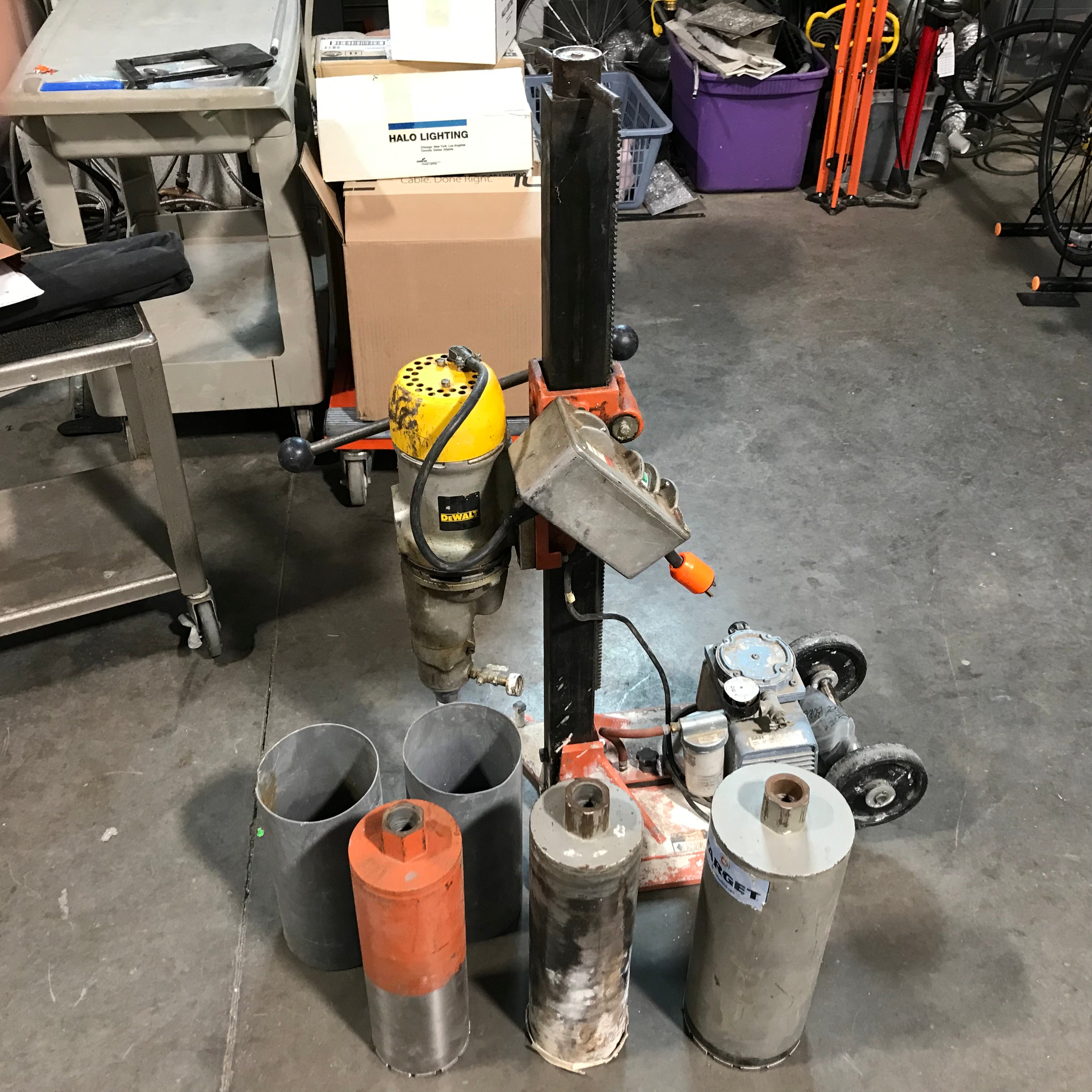 Core Bore Orange Core Machine (AS IS ) With Three Bore Bits 14"x 19"x 45"