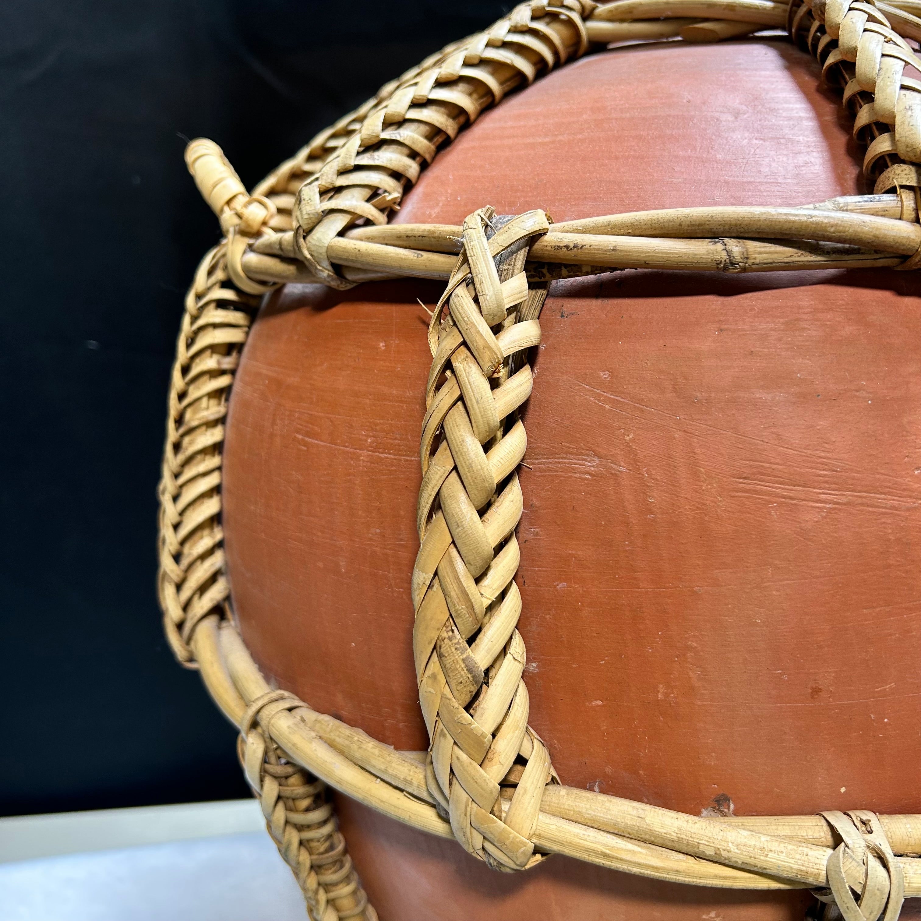 Vintage Bulbous Terracotta & Woven Rattan 16"x 33"