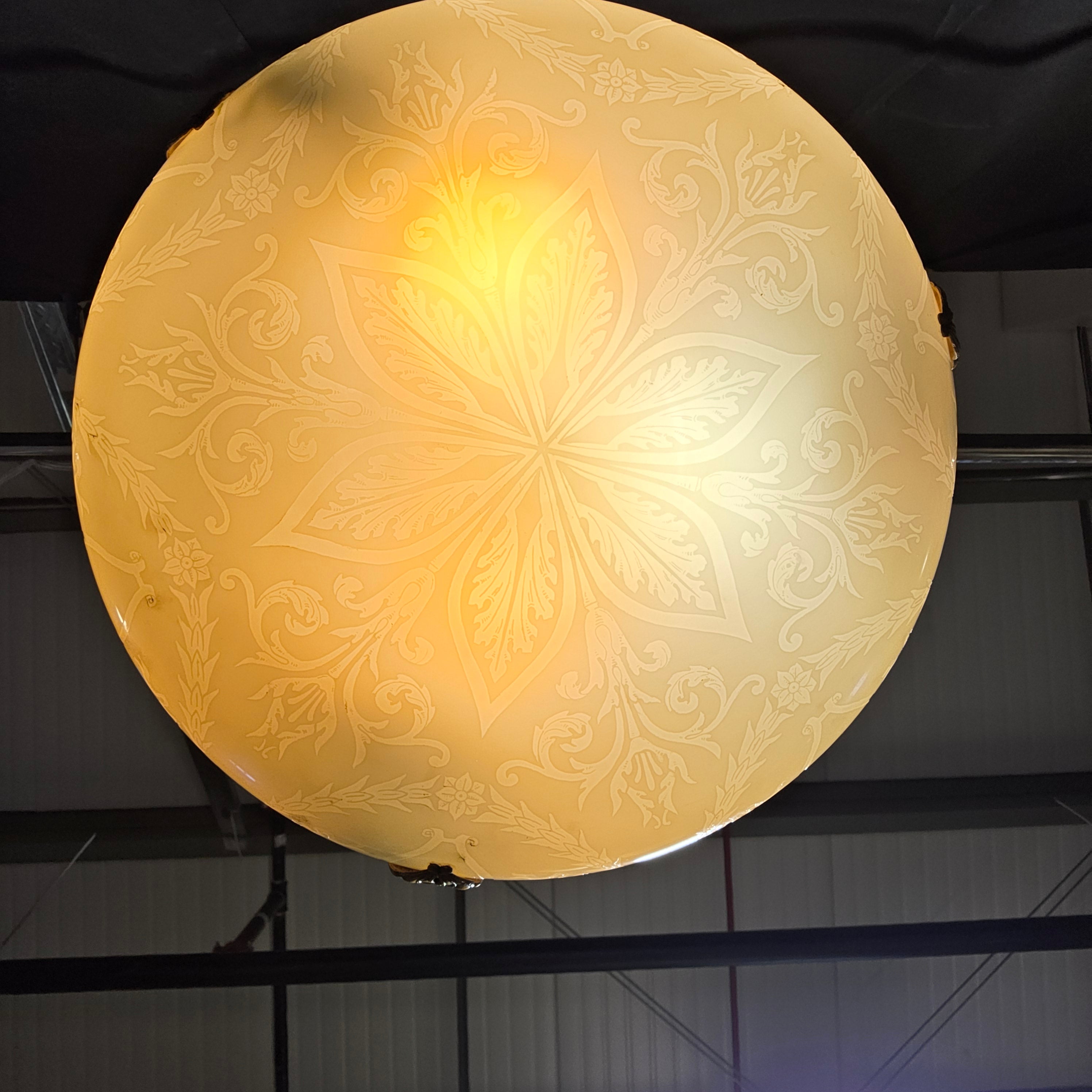 Circa 1920's - 1930's Antique Neoclassical Milk Glass Three Light Chandelier/Pendant 16.5"Dx21"