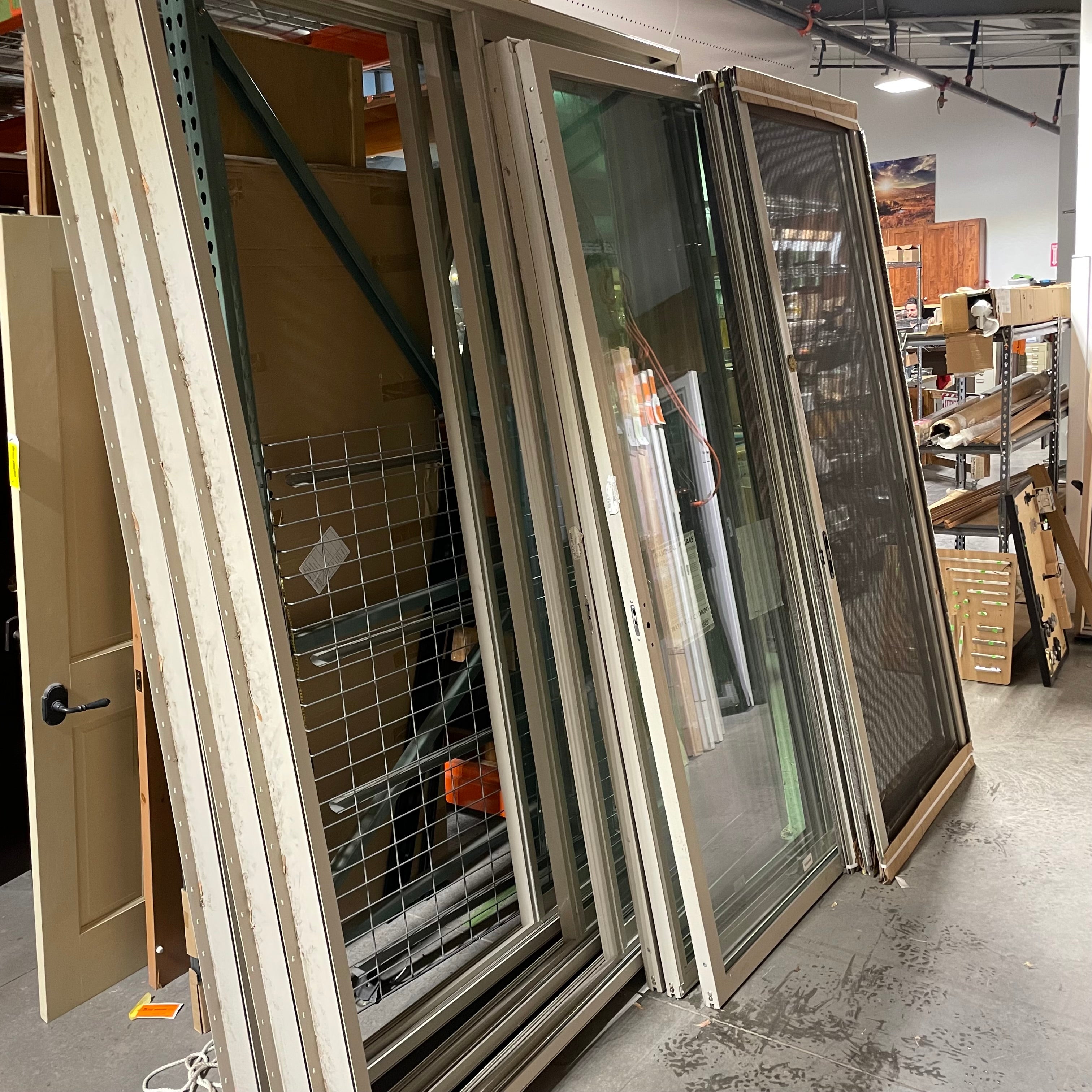 74.5"x 96"x 3.25" Beige Composite Sliding Door with Screen