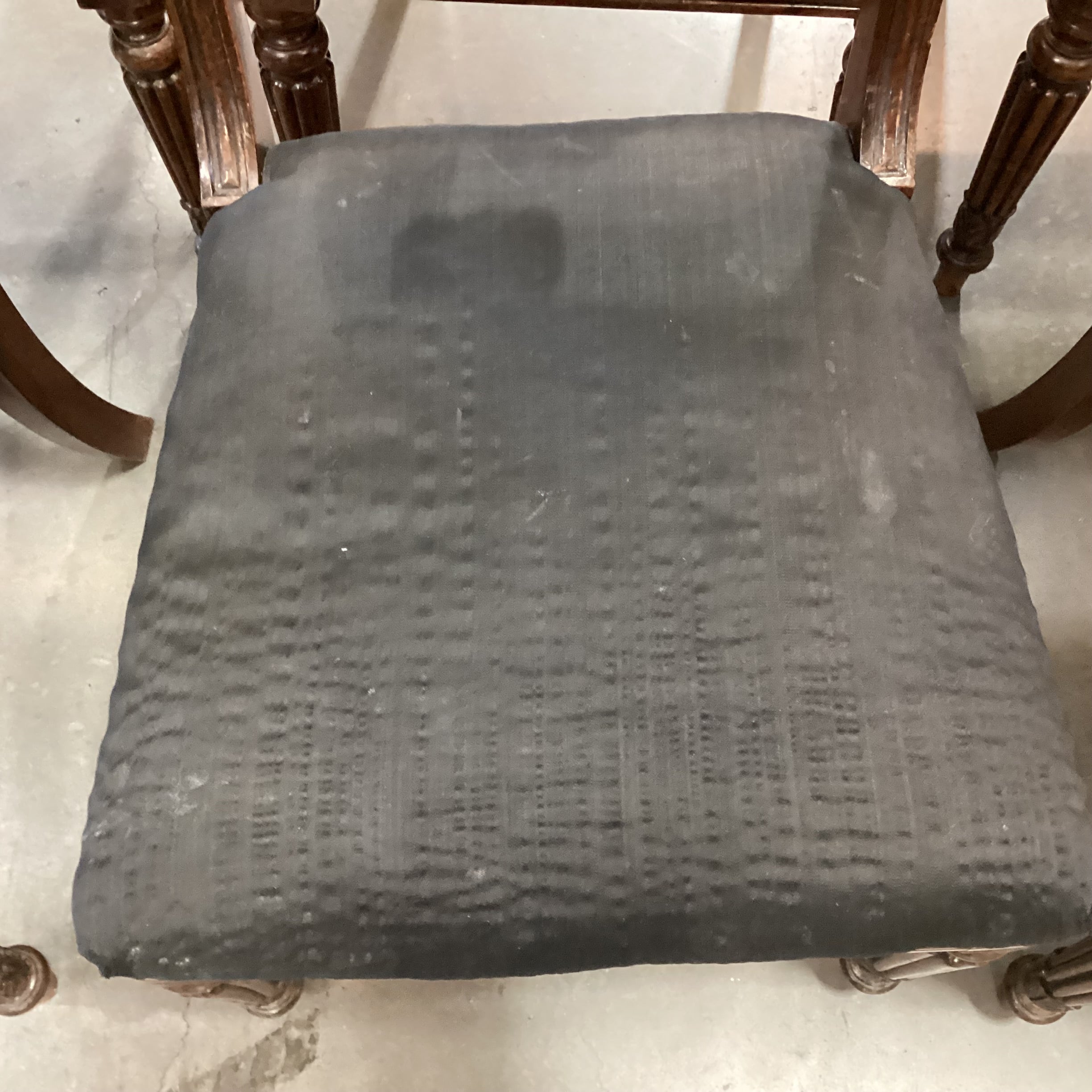 SET of 6 Antique Carved Wood & Black Upholstered Nailhead Dining Chairs 20"x 20"x 33.5"