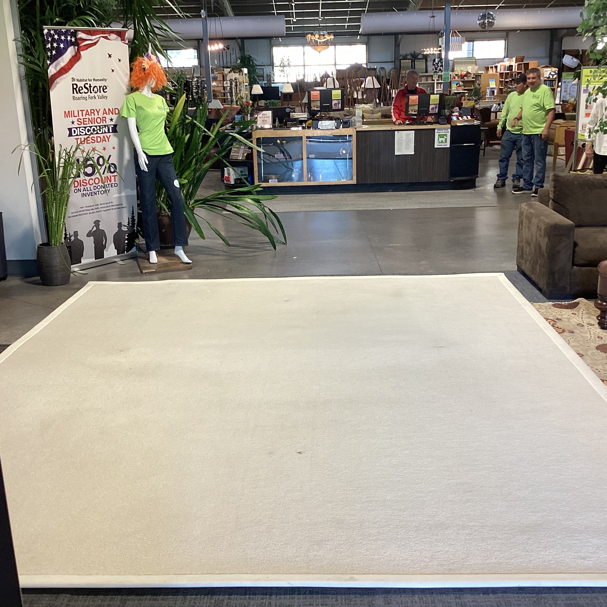 Custom Ivory & Cream Cut & Loop Wool with Border Rug 11' 7" x 13'