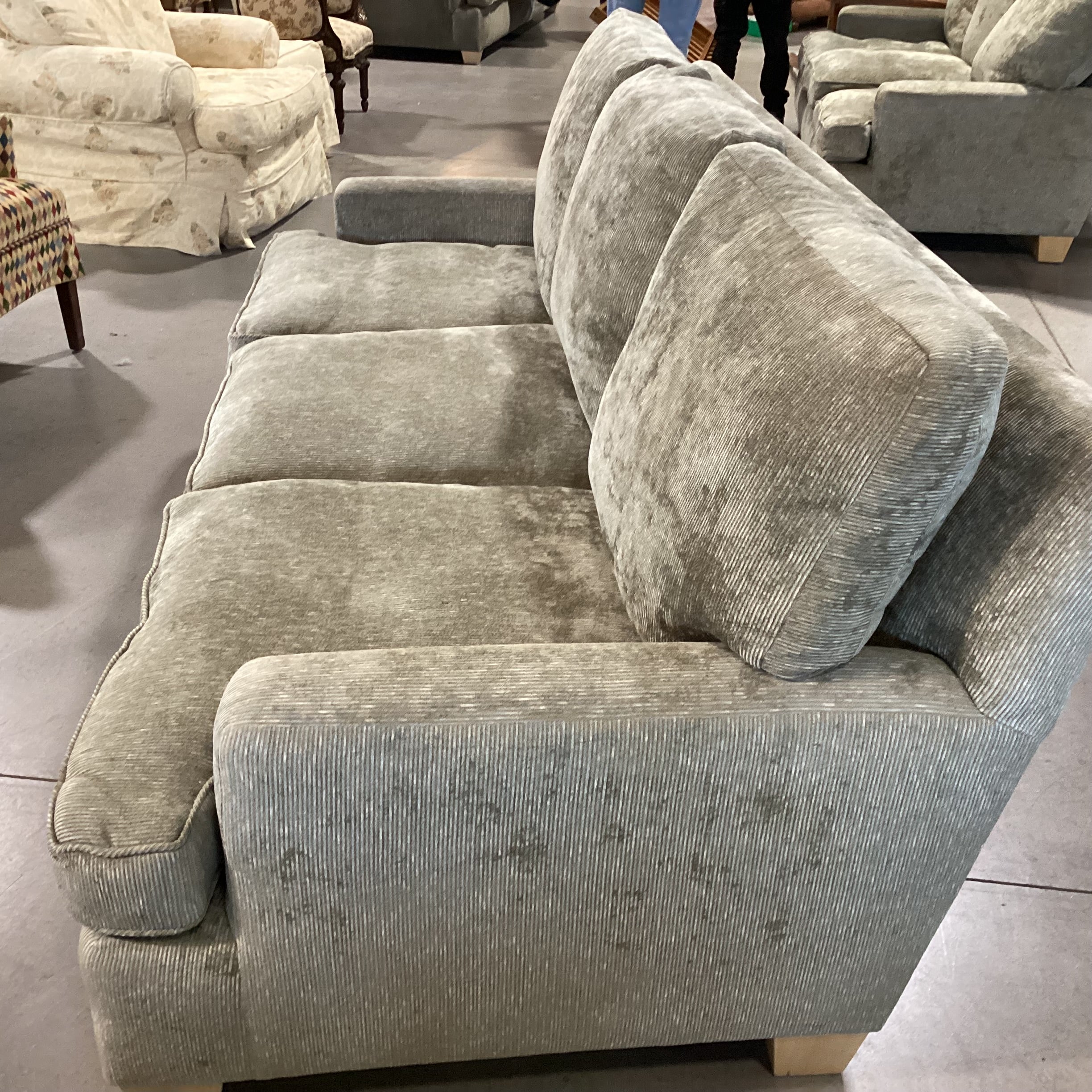 Custom Sage Ribbed Chenille Woven & Down Sofa 89"x 40"x 35"