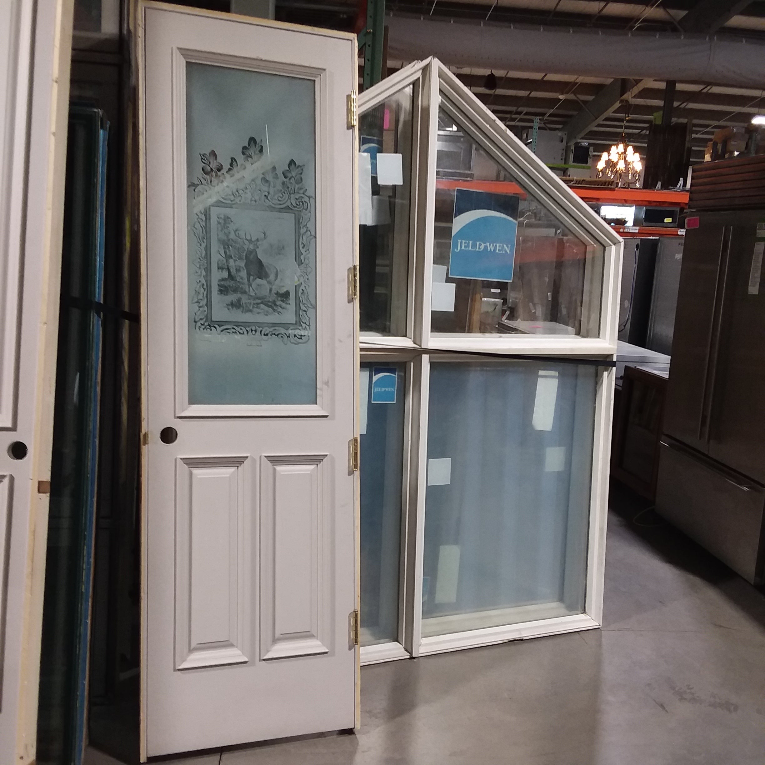 26.25"x 90.25"x 5" 3 Panel Solid Upper Panel Frosted Glass with Buck and Decor Interior Door with Jamb