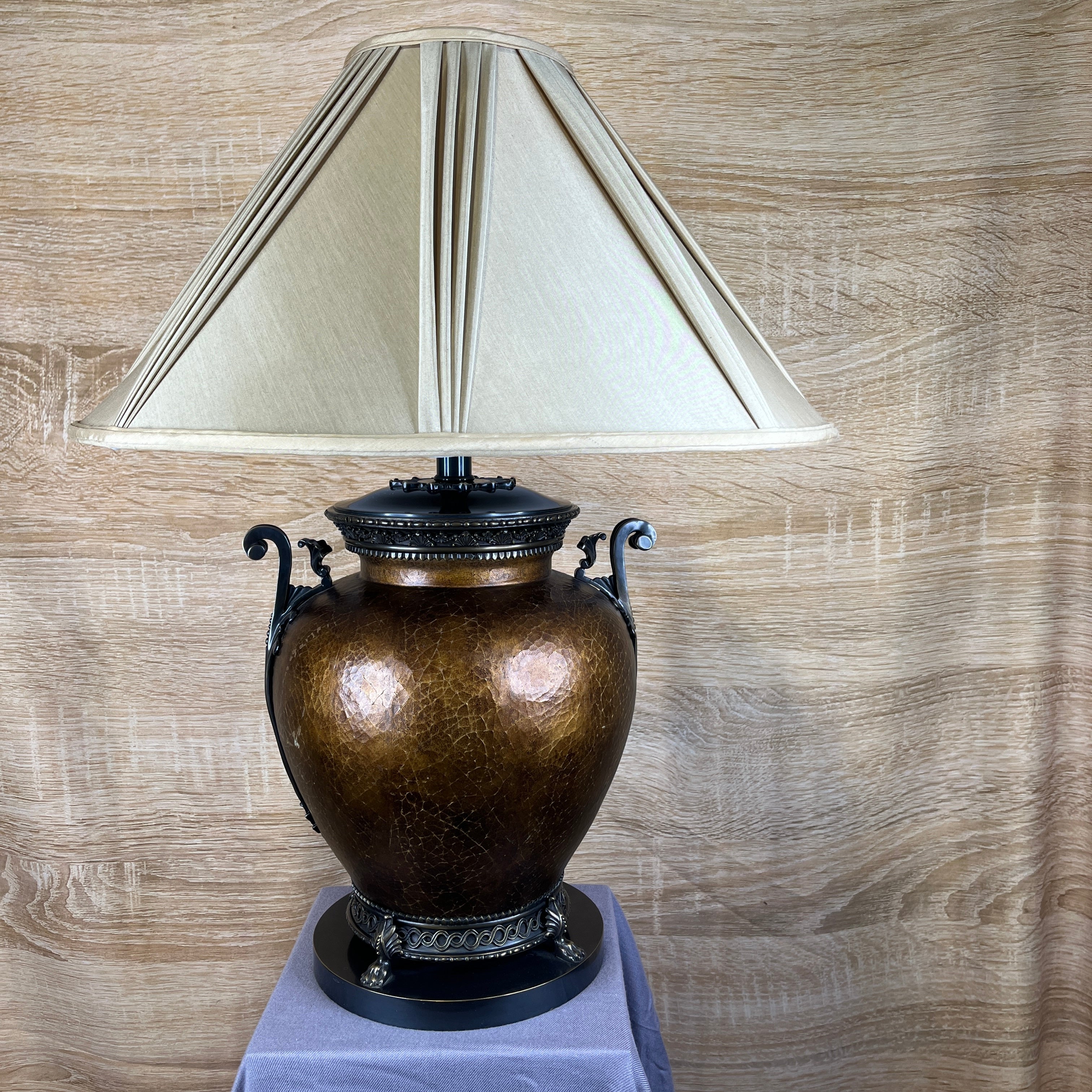 Oriental Ornate Brass Table Lamp 13" Diameter x 33"