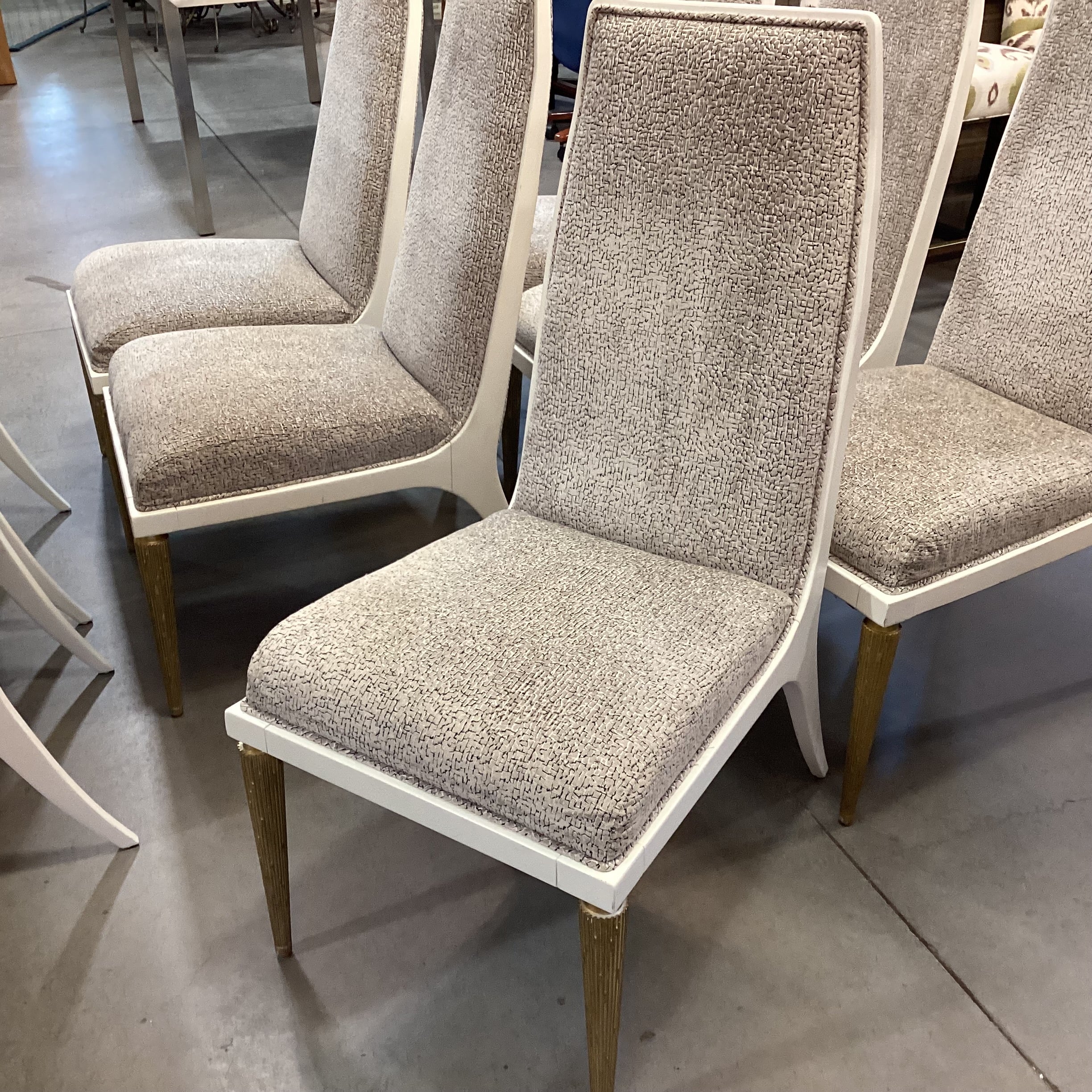 SET of 8 Jean Louis Denoit for Baker Taupe Cream Black Raised Chenille Woven & Cream Gold Wood Jasper Dining Chairs 23"x 28"x 42"