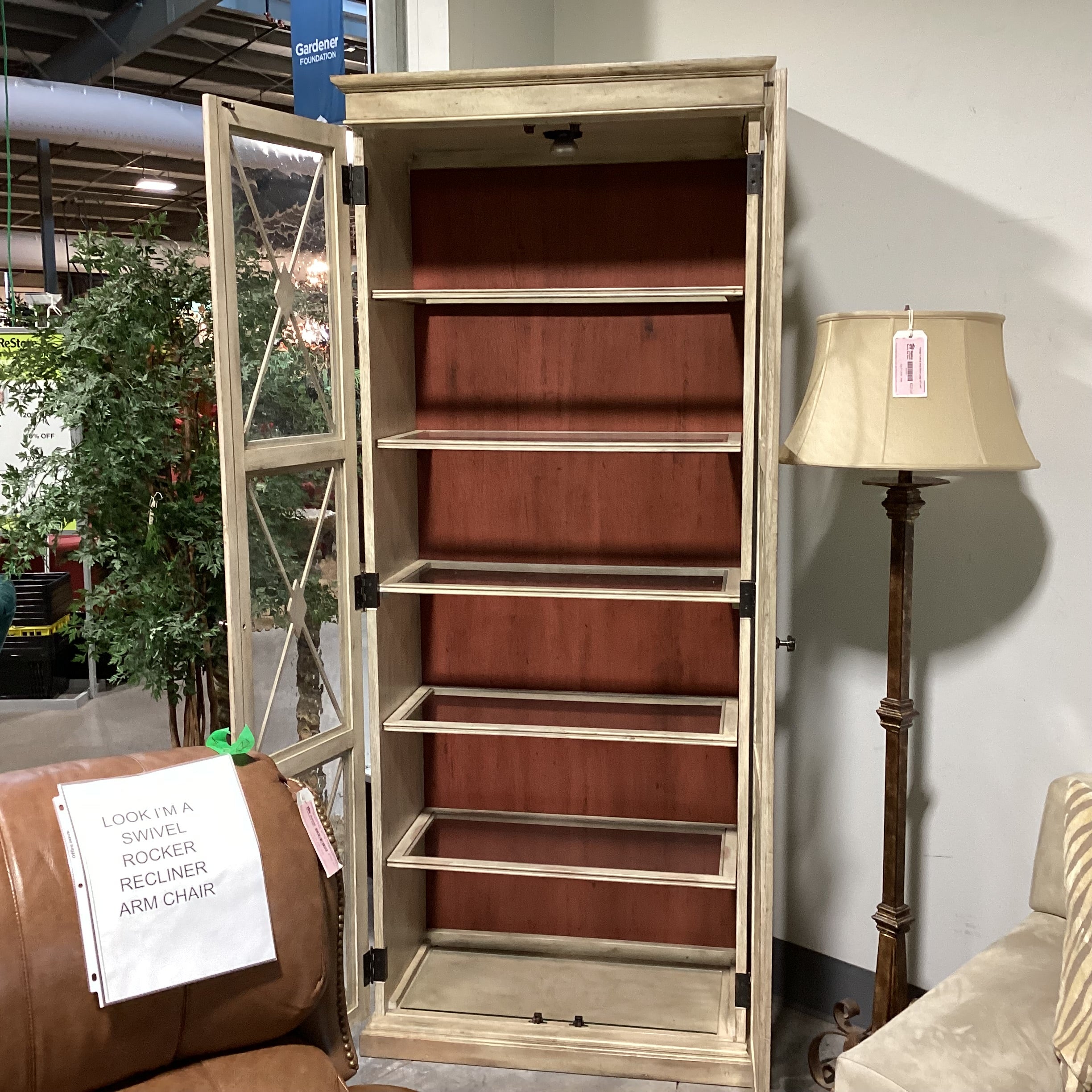 Hooker Furniture Sanctuary Dune Distressed Finish& Glass 2 Door with Shelves Display Armoire 35"x 18"x 84"