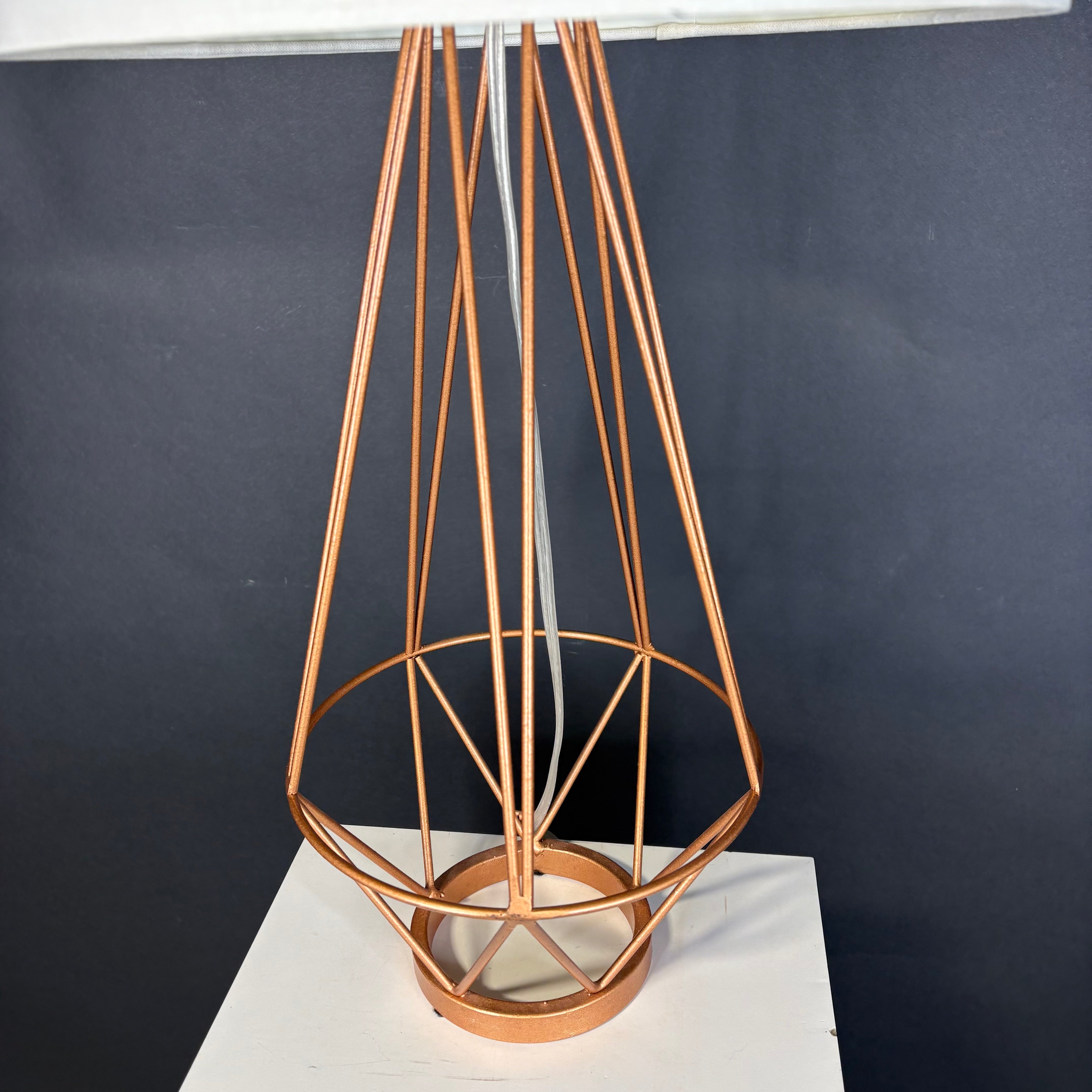 Modern Rose Gold Metal Geometric Cage with Shade Table Lamp 14” Diameter @ Shade x 27”